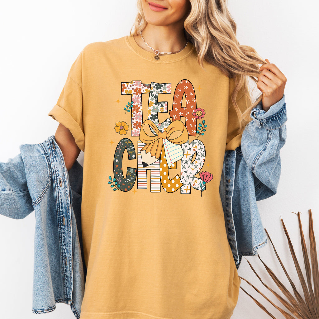 Teacher Retro Bow Coquette Back to School First Day of School Boho Comfort Colors Tee