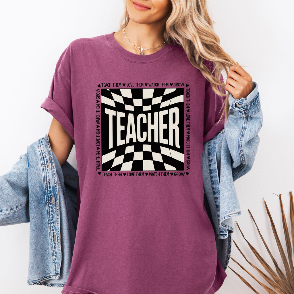 Teacher Checkered Back To School First Day Of School Cute Teacher Appreciation Comfort Colors Tee