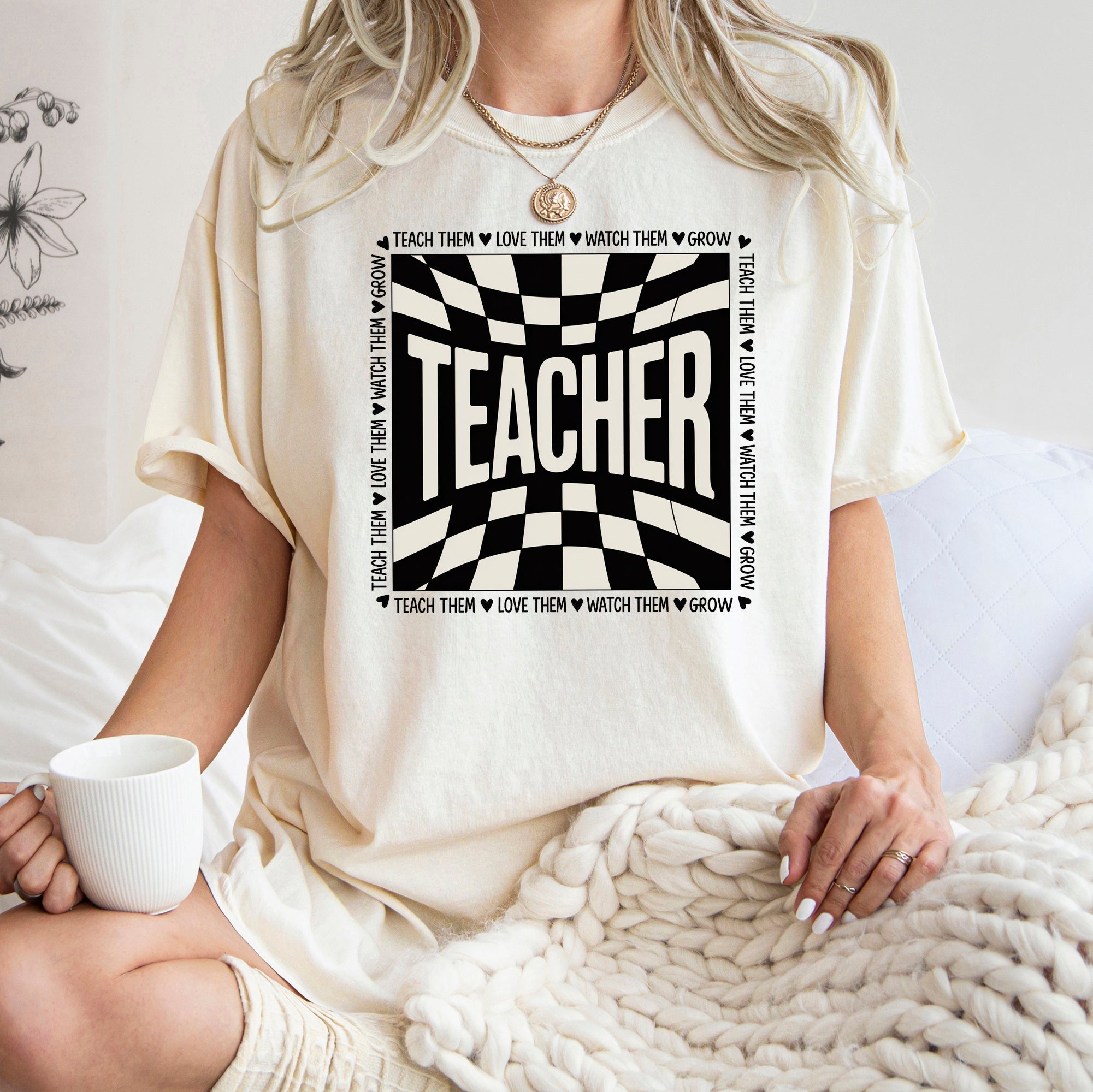 Teacher Checkered Back To School First Day Of School Cute Teacher Appreciation Comfort Colors Tee