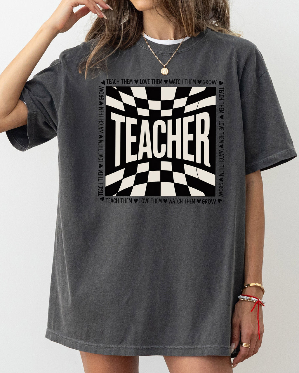 Teacher Checkered Back To School First Day Of School Cute Teacher Appreciation Comfort Colors Tee
