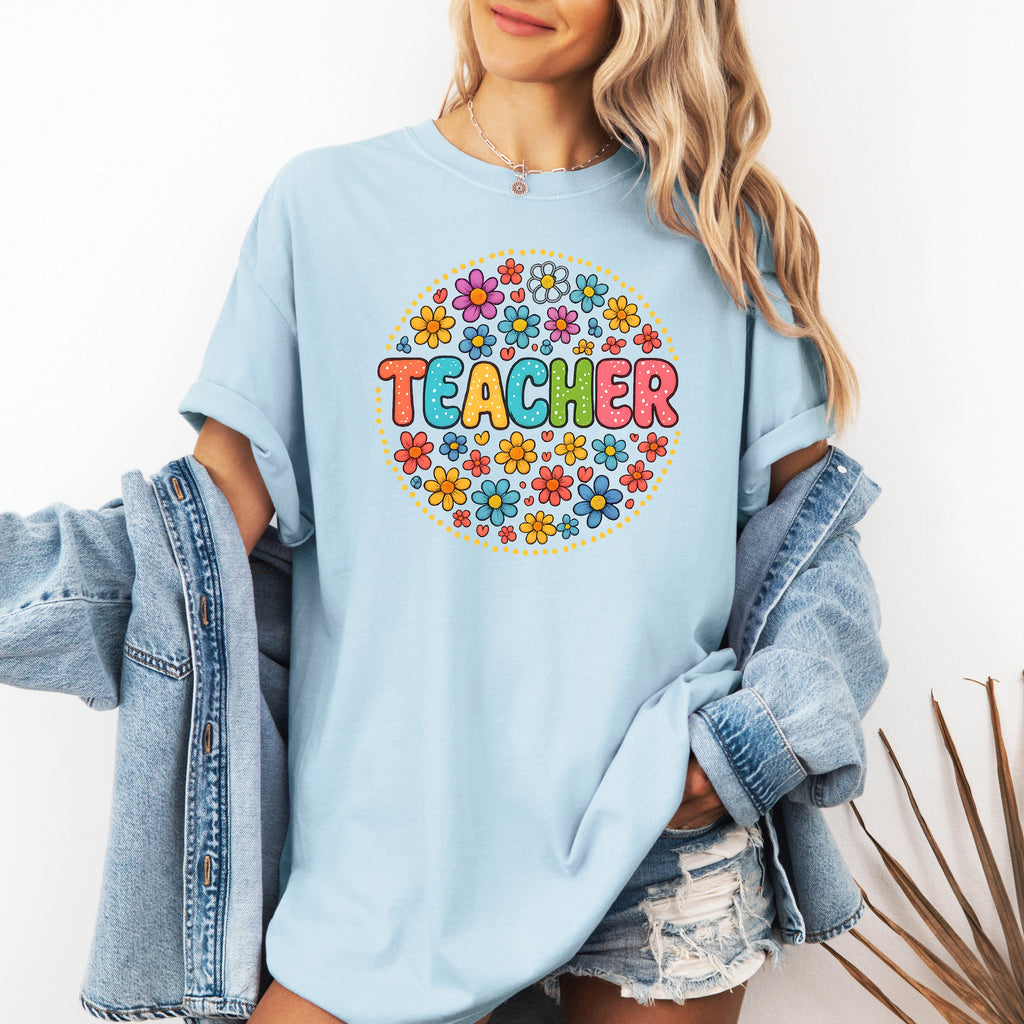 Teacher Floral Retro Back To School First Day Of School Teacher Appreciation Coquette Comfort Colors Tee