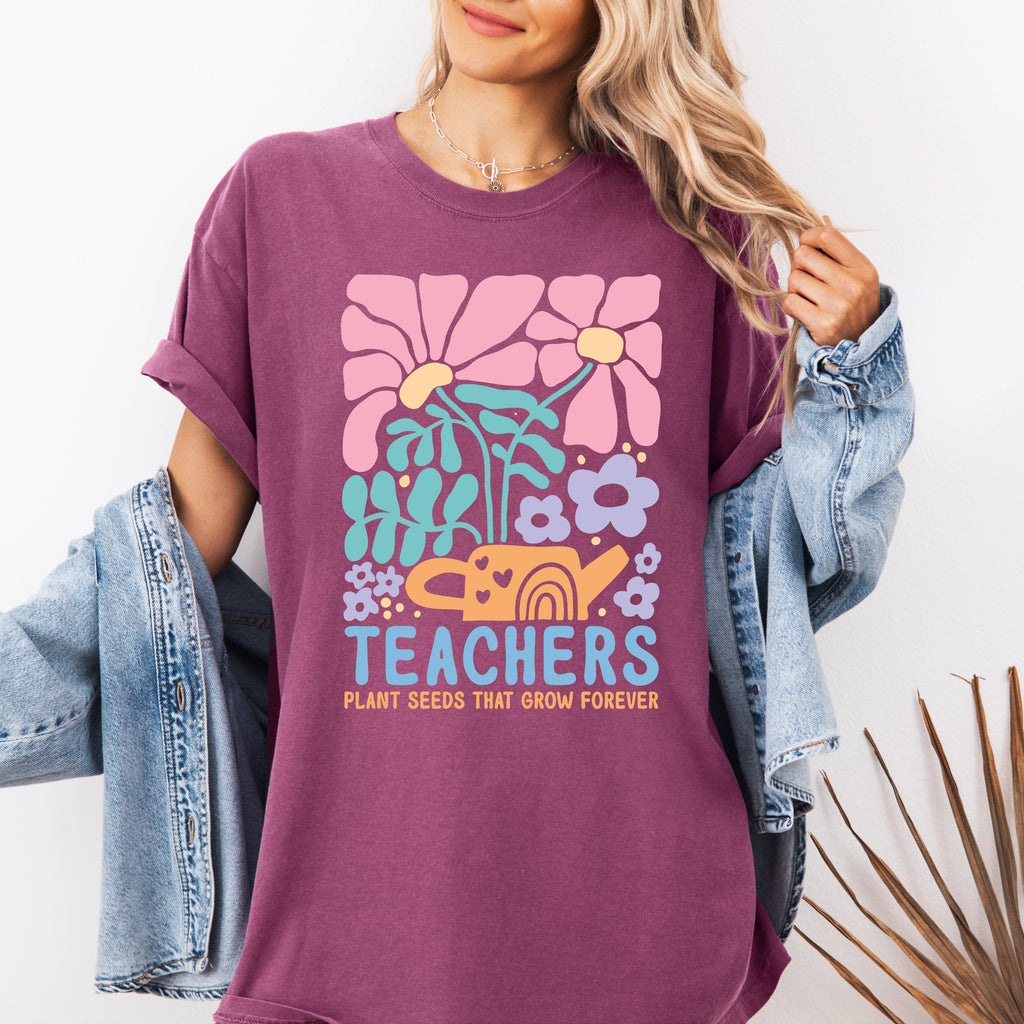 Teachers Plant Seeds Boho Floral Back to School First Day of School Comfort Colors Tee