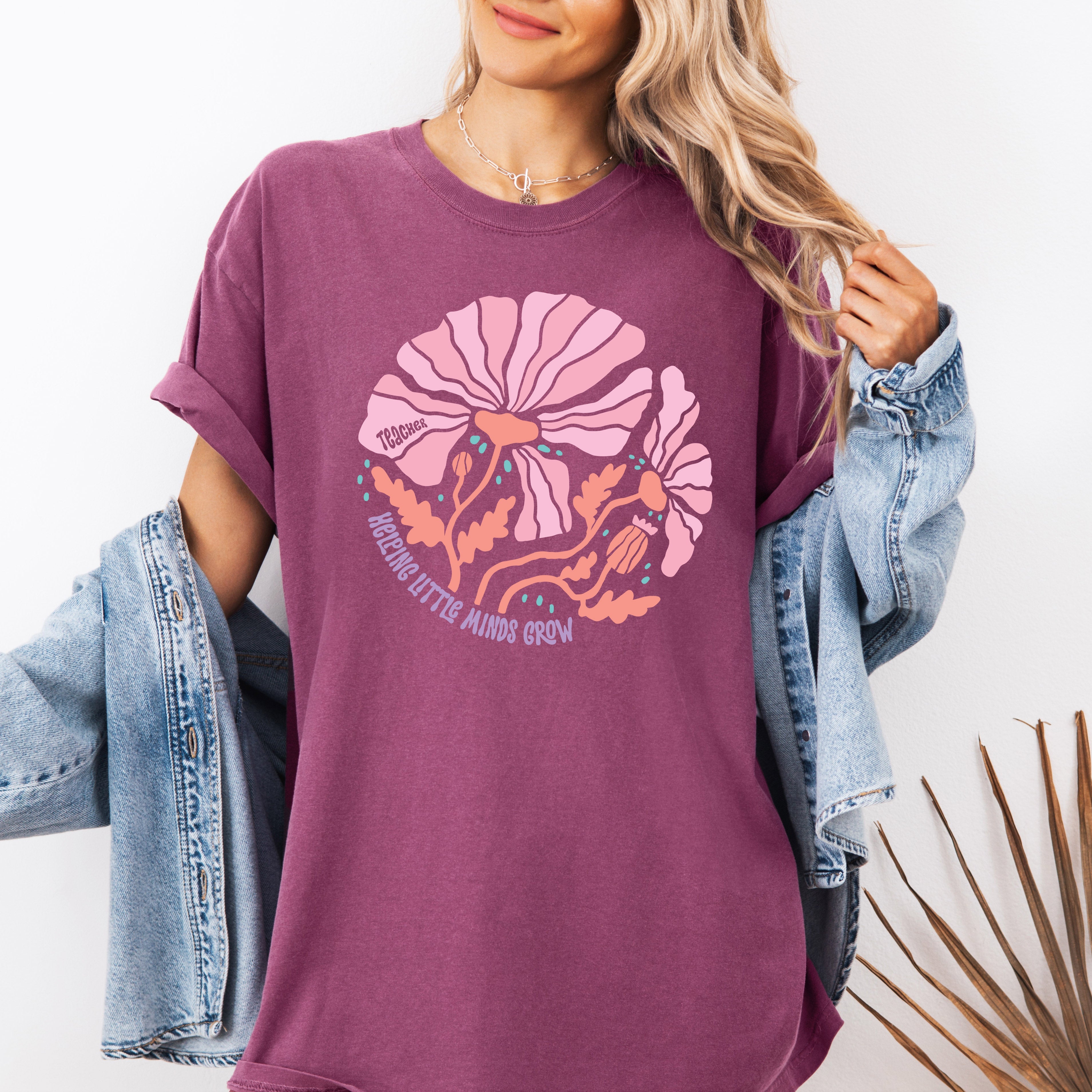 Helping Little Minds Boho Floral Back To School First Day Teacher Appreciation Comfort Colors Tee