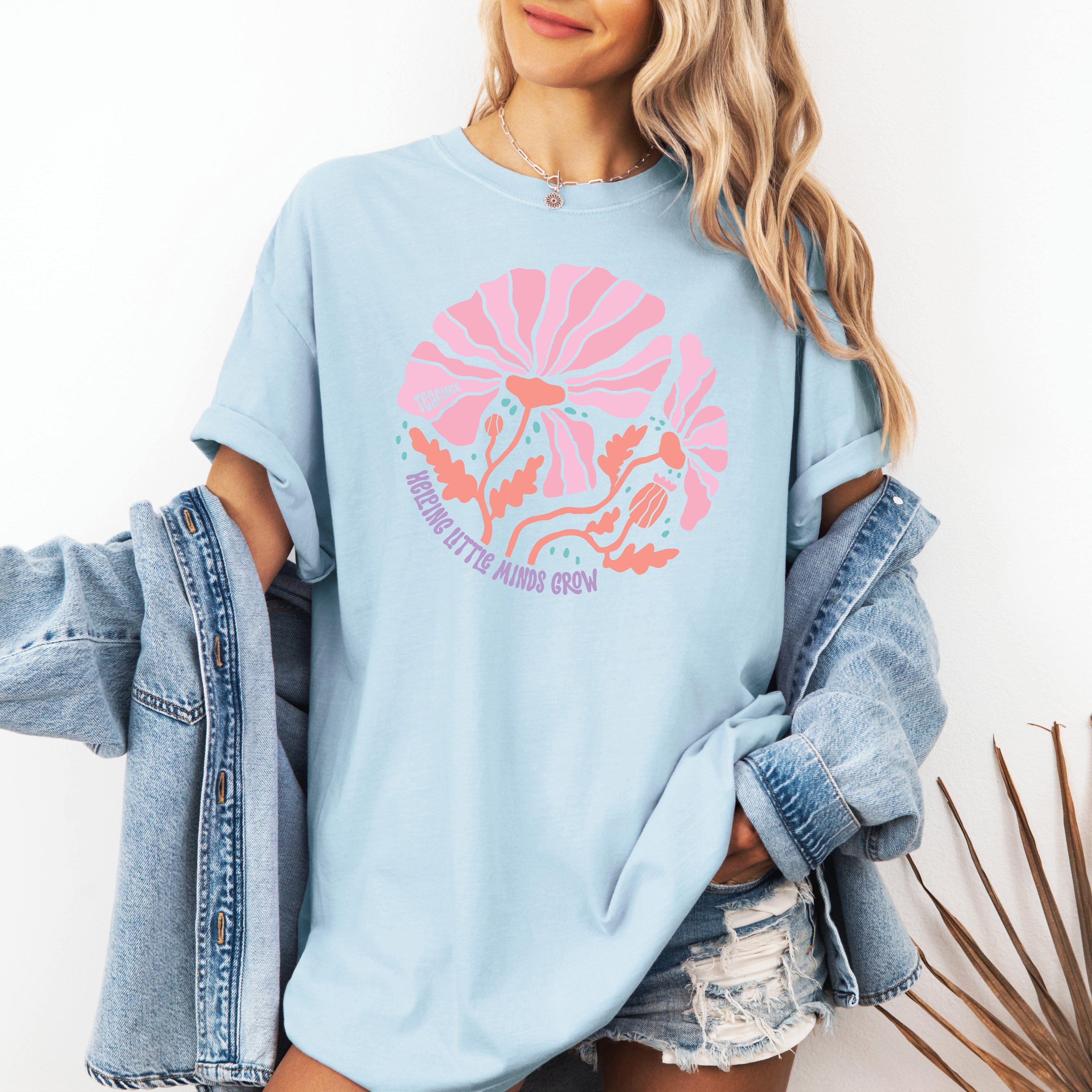 Helping Little Minds Boho Floral Back To School First Day Teacher Appreciation Comfort Colors Tee