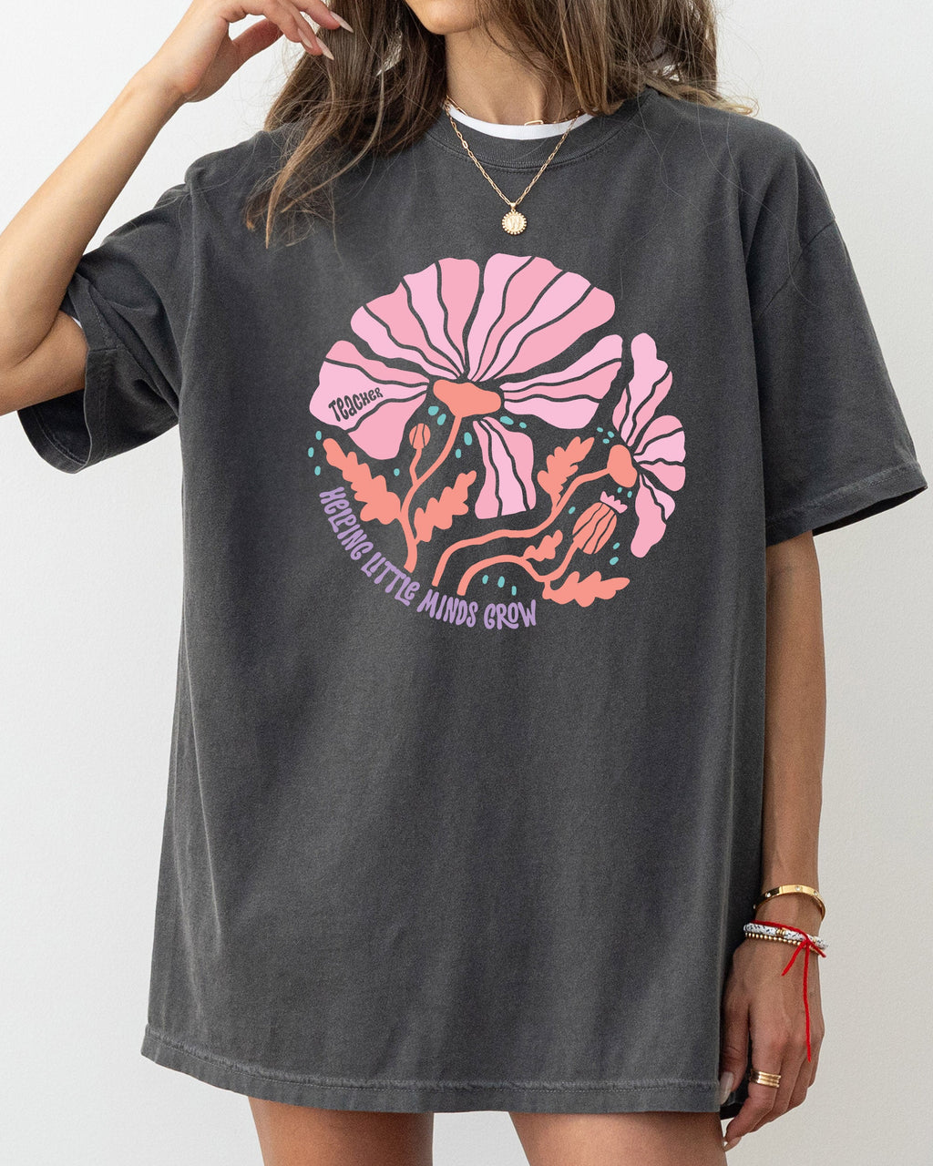 Helping Little Minds Boho Floral Back To School First Day Teacher Appreciation Comfort Colors Tee