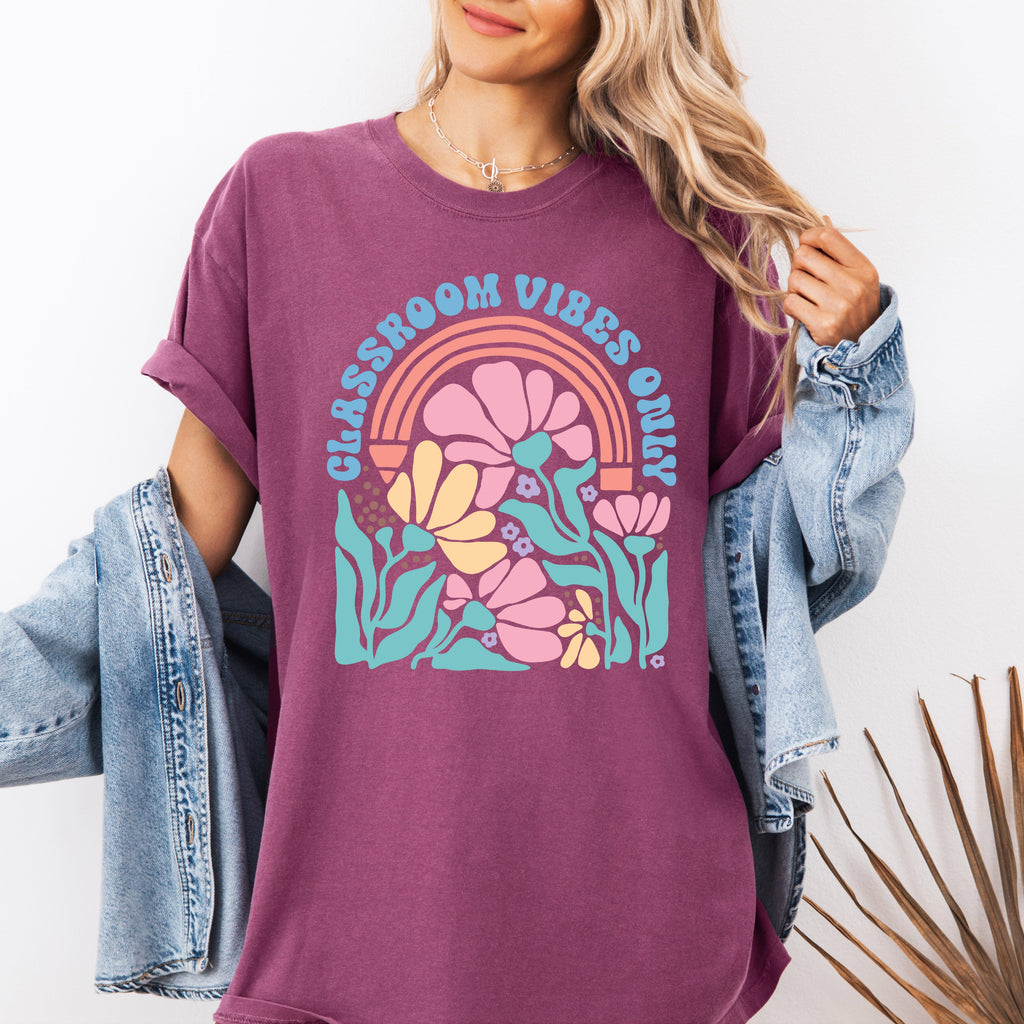 Classroom Vibes Only Boho Floral Back To School First Day Of School Teacher Appreciation Coquette Comfort Colors Tee