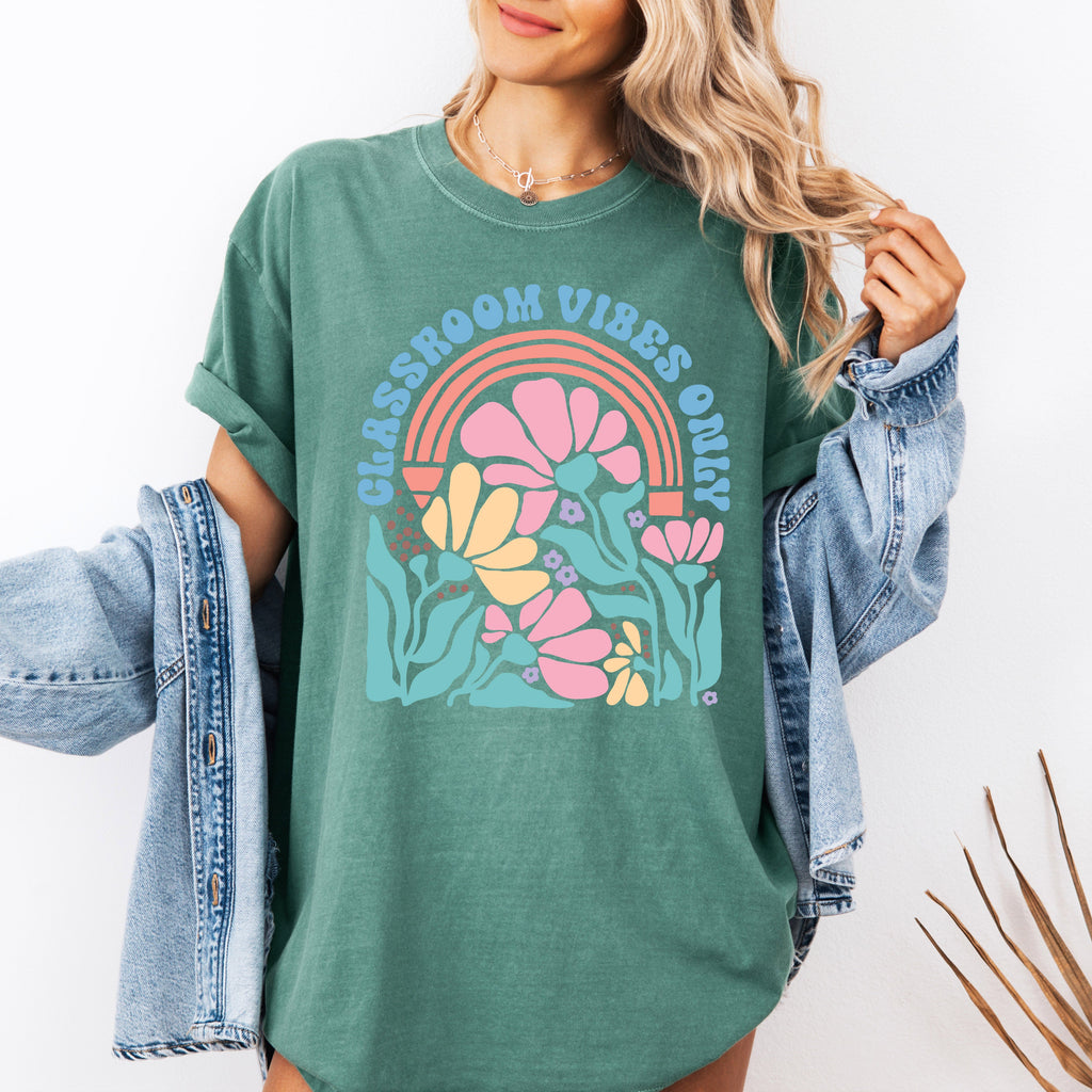 Classroom Vibes Only Boho Floral Back To School First Day Of School Teacher Appreciation Coquette Comfort Colors Tee