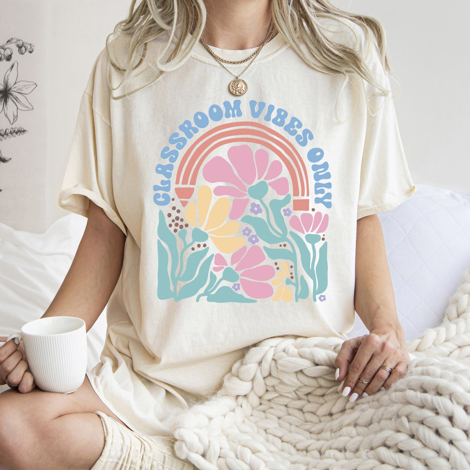 Classroom Vibes Only Boho Floral Back To School First Day Of School Teacher Appreciation Coquette Comfort Colors Tee