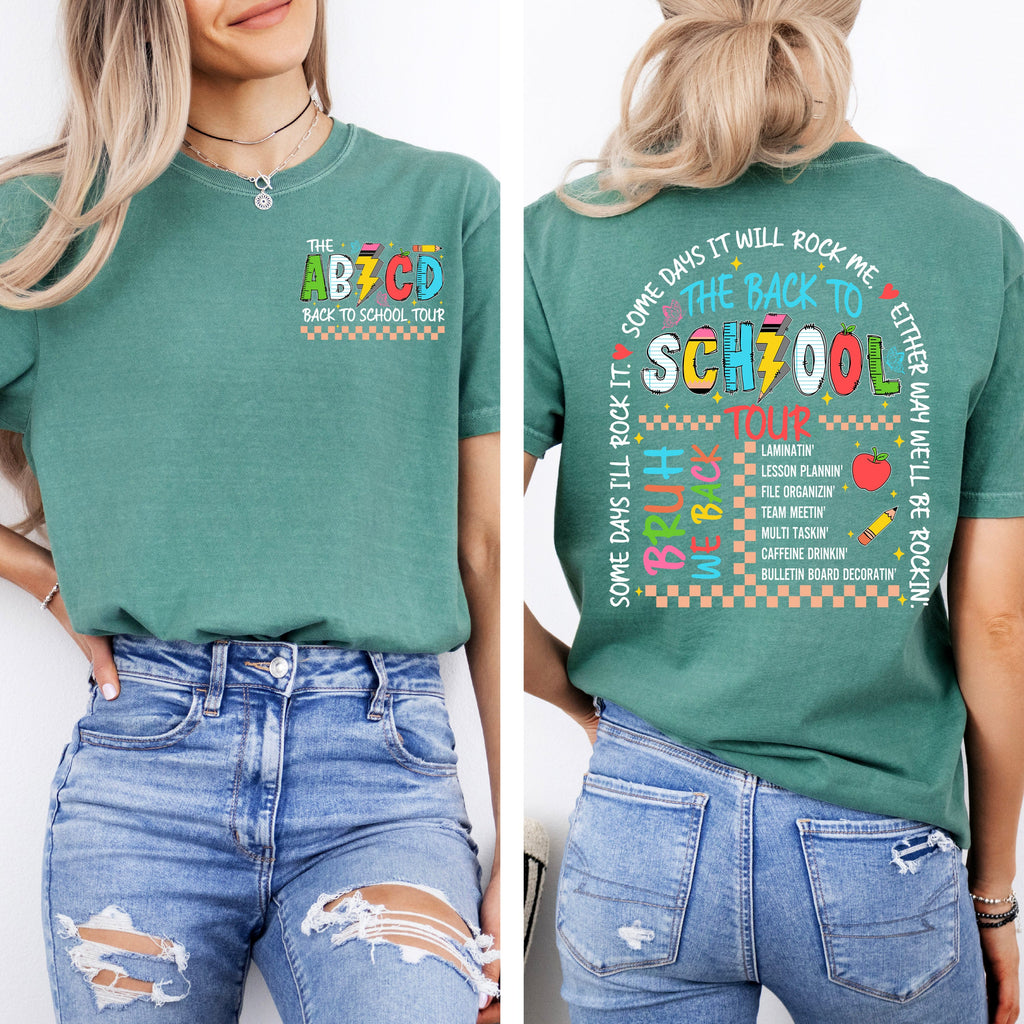 ABCD Back To School Tour Floral Front And Back Coquette Teacher Comfort Colors Tee