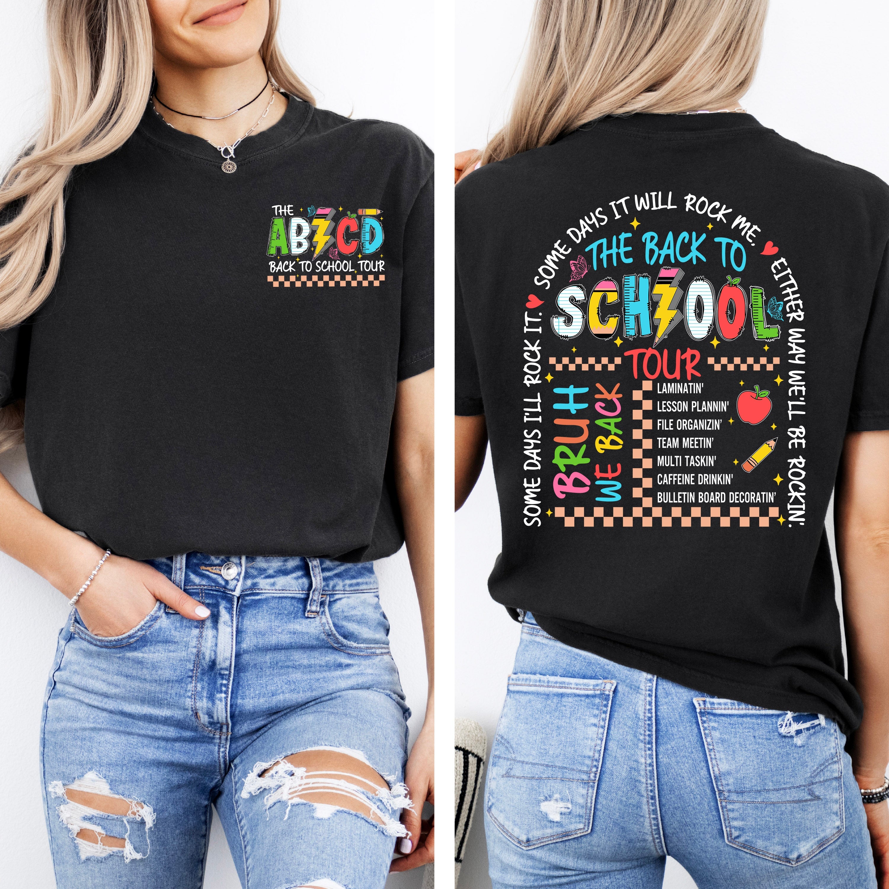 ABCD Back To School Tour Floral Front And Back Coquette Teacher Comfort Colors Tee