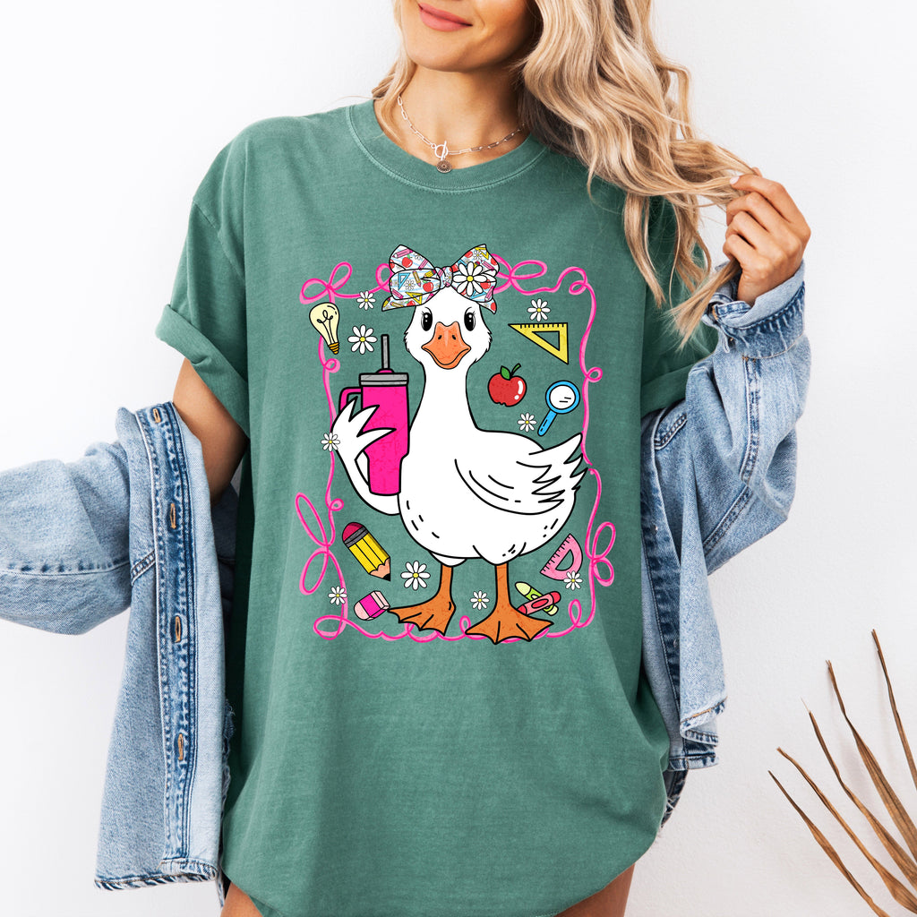 Teacher Goose Floral Coffee First Day Of School Teacher Appreciation Comfort Colors Tee