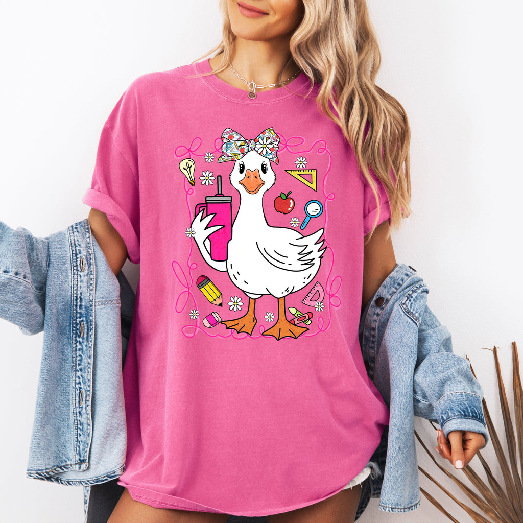 Teacher Goose Floral Coffee First Day Of School Teacher Appreciation Comfort Colors Tee