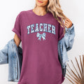 Teacher Goose Blue Floral Bow First Day Of School Teacher Appreciation Coquette Comfort Colors Tee