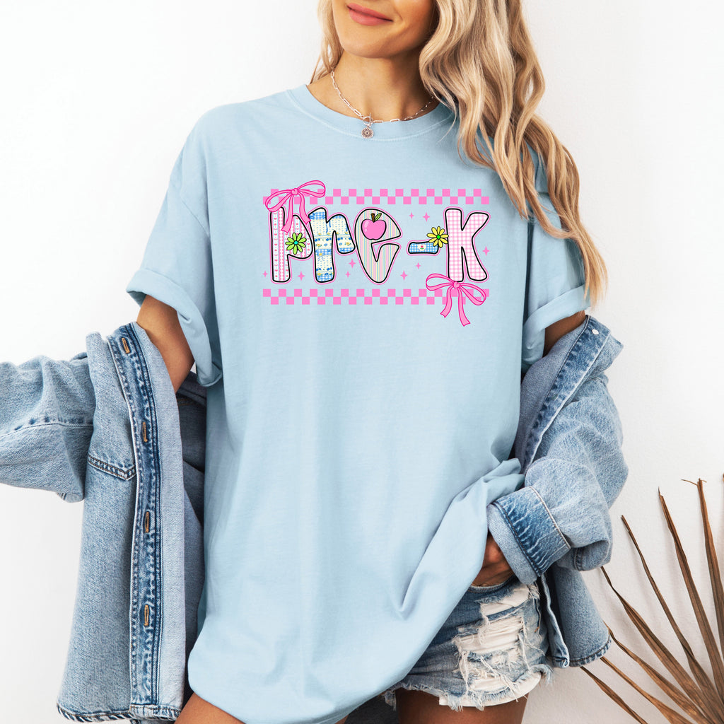 Pre-K Teacher Retro Checkered First Day Back To School Celebration Edition Comfort Colors Tee