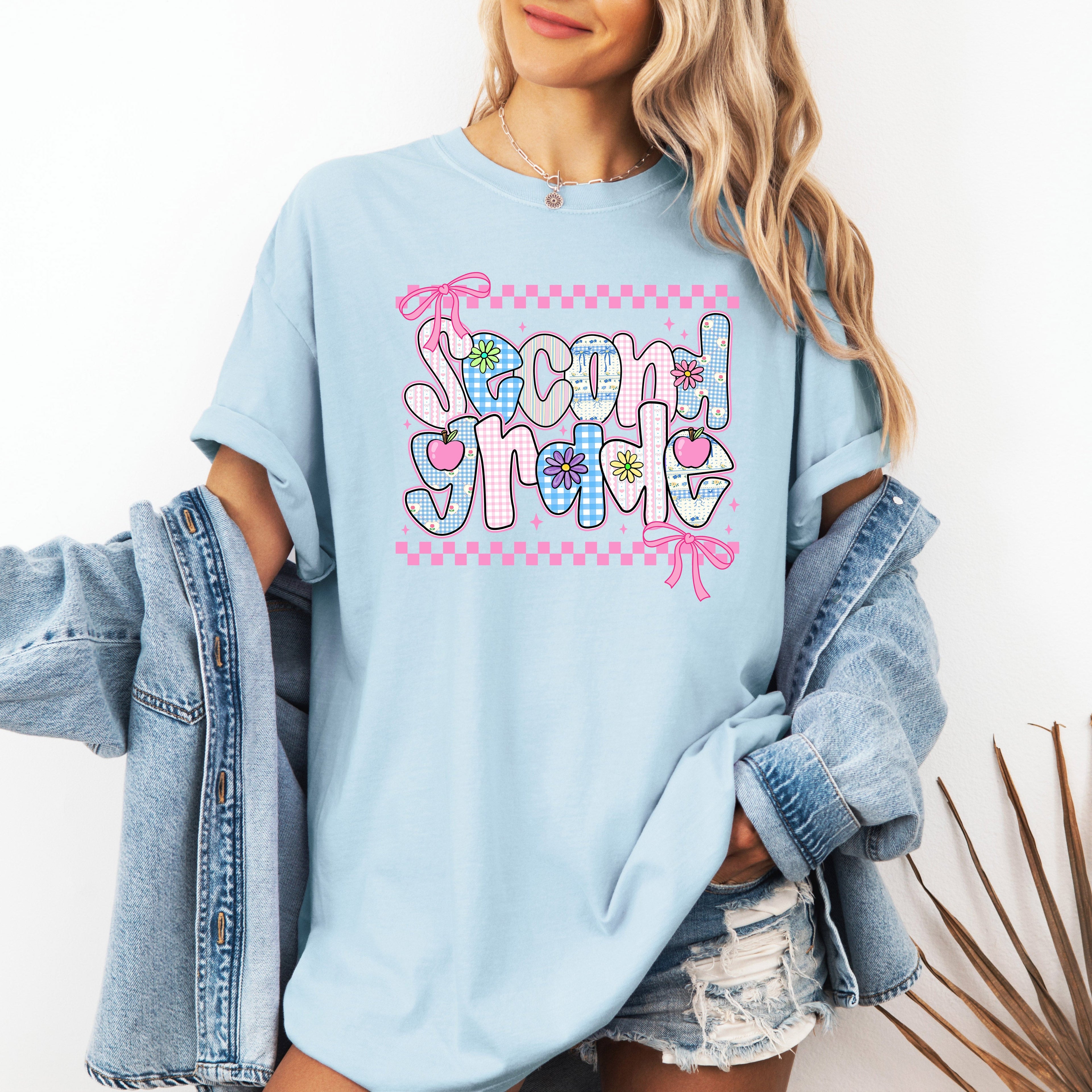 Second Grade Teacher Retro Checkered Back To School First Day Of School Comfort Colors Tee