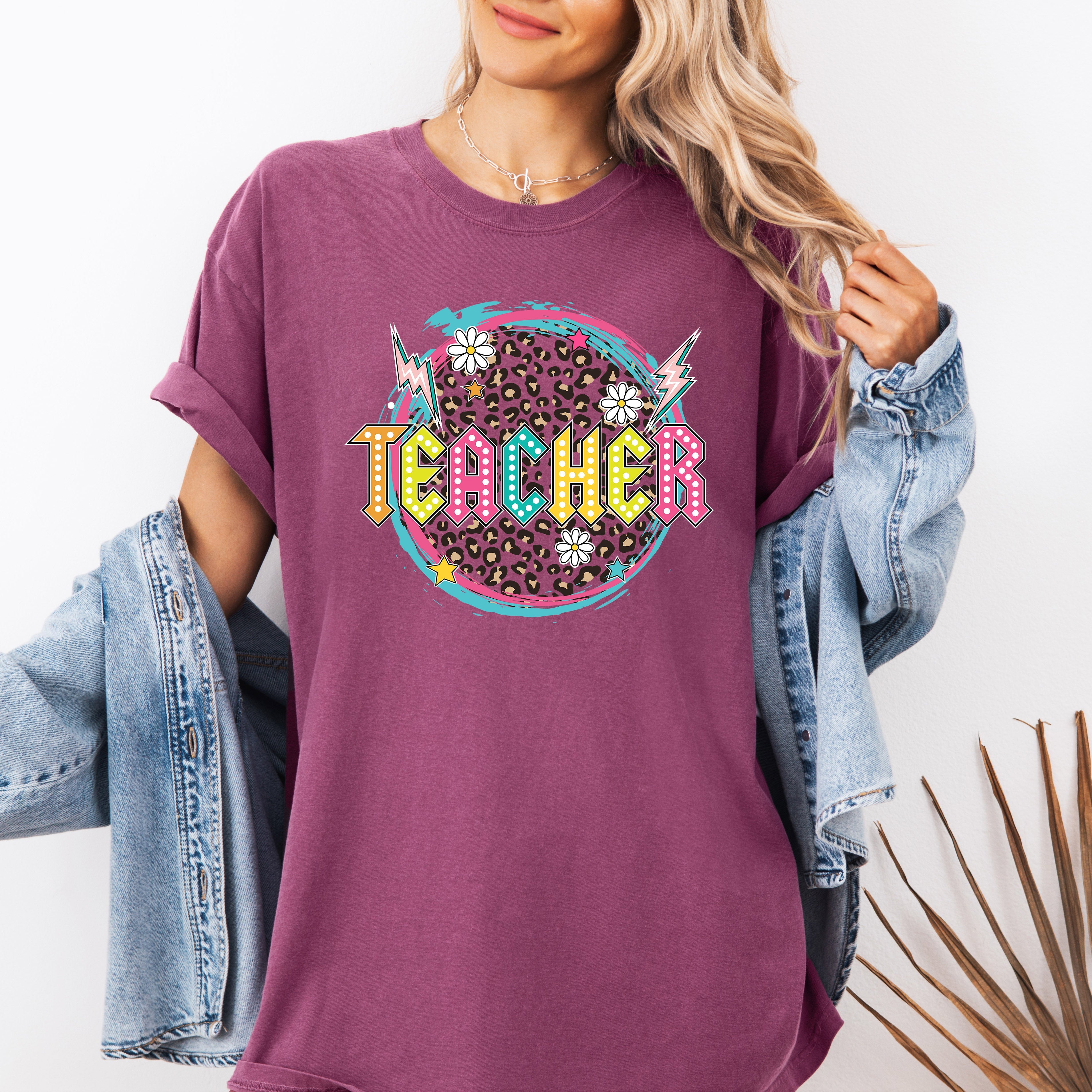Teacher Leopard Daisy Back To School First Day Coquette Theme Comfort Colors Tee