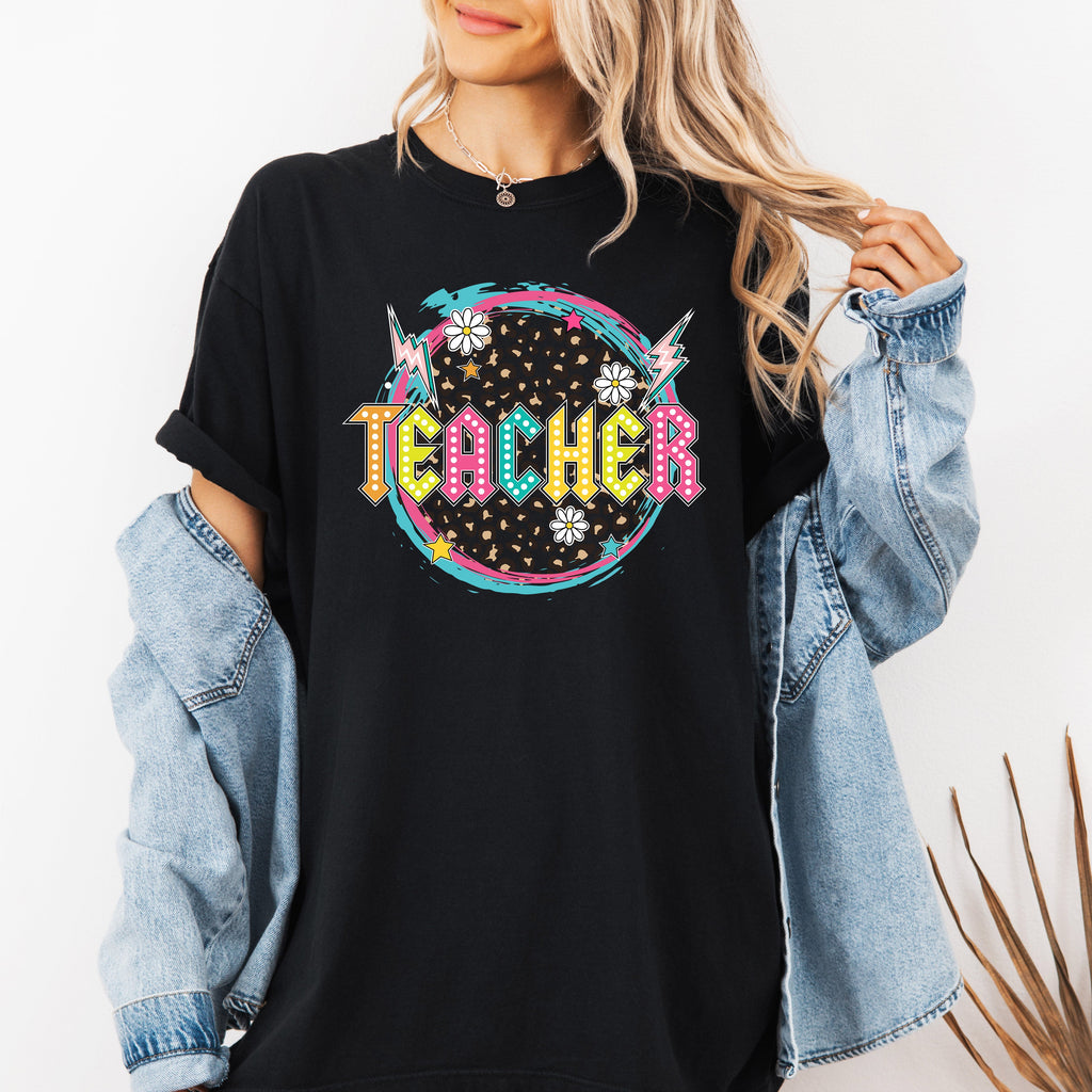 Teacher Leopard Daisy Back To School First Day Coquette Theme Comfort Colors Tee