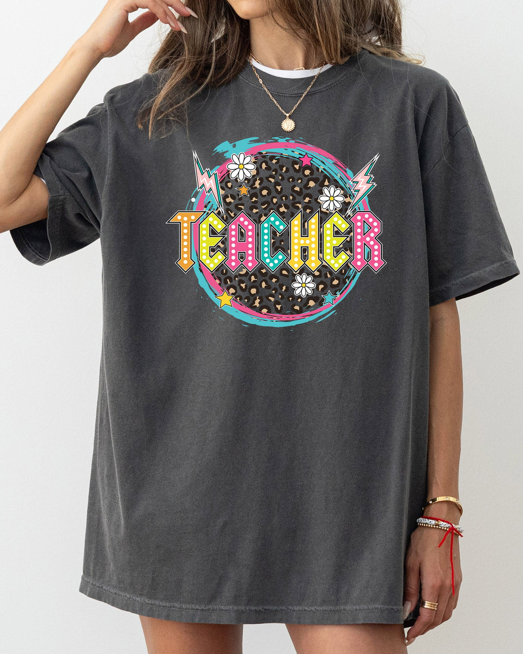 Teacher Leopard Daisy Back To School First Day Coquette Theme Comfort Colors Tee