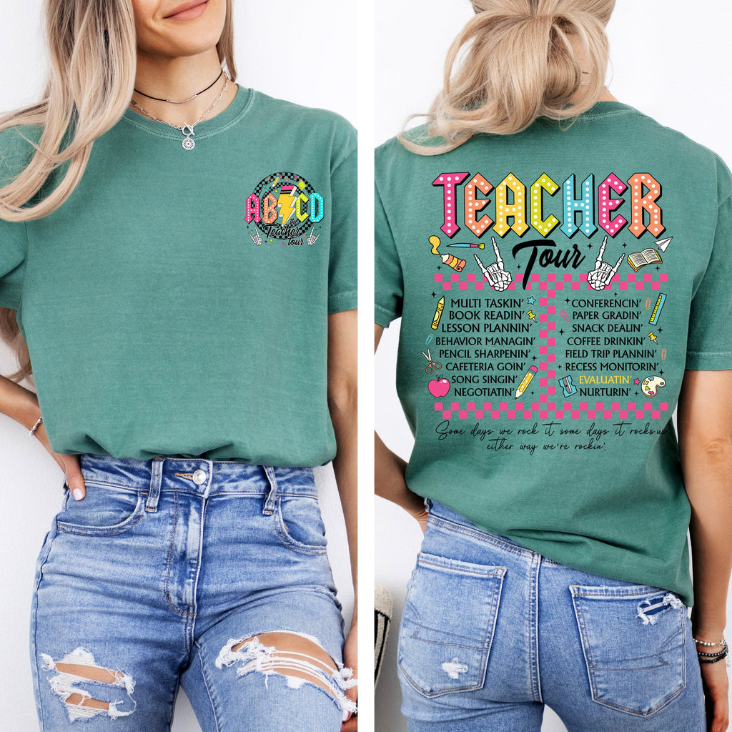Nacho Average Teacher Back to School Retro Front and Back Edition Comfort Colors Tee