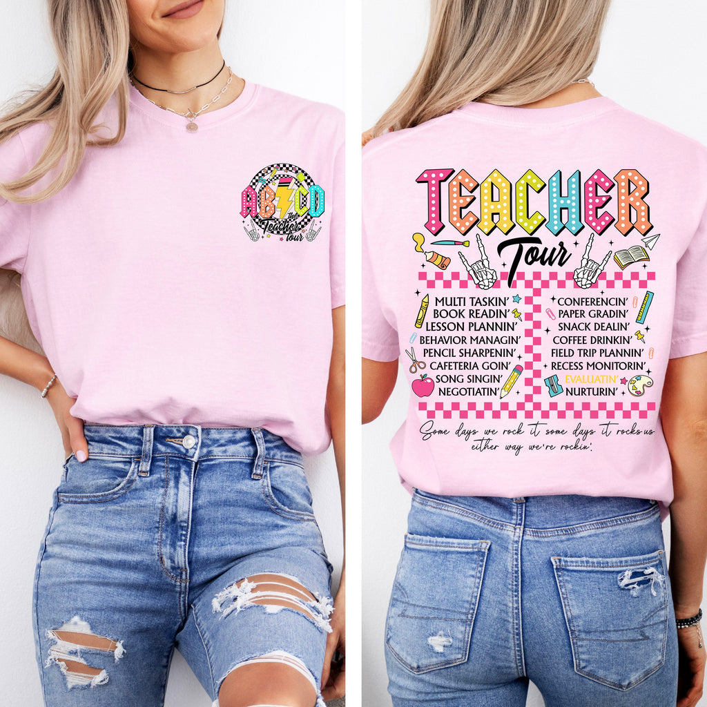 Nacho Average Teacher Back to School Retro Front and Back Edition Comfort Colors Tee