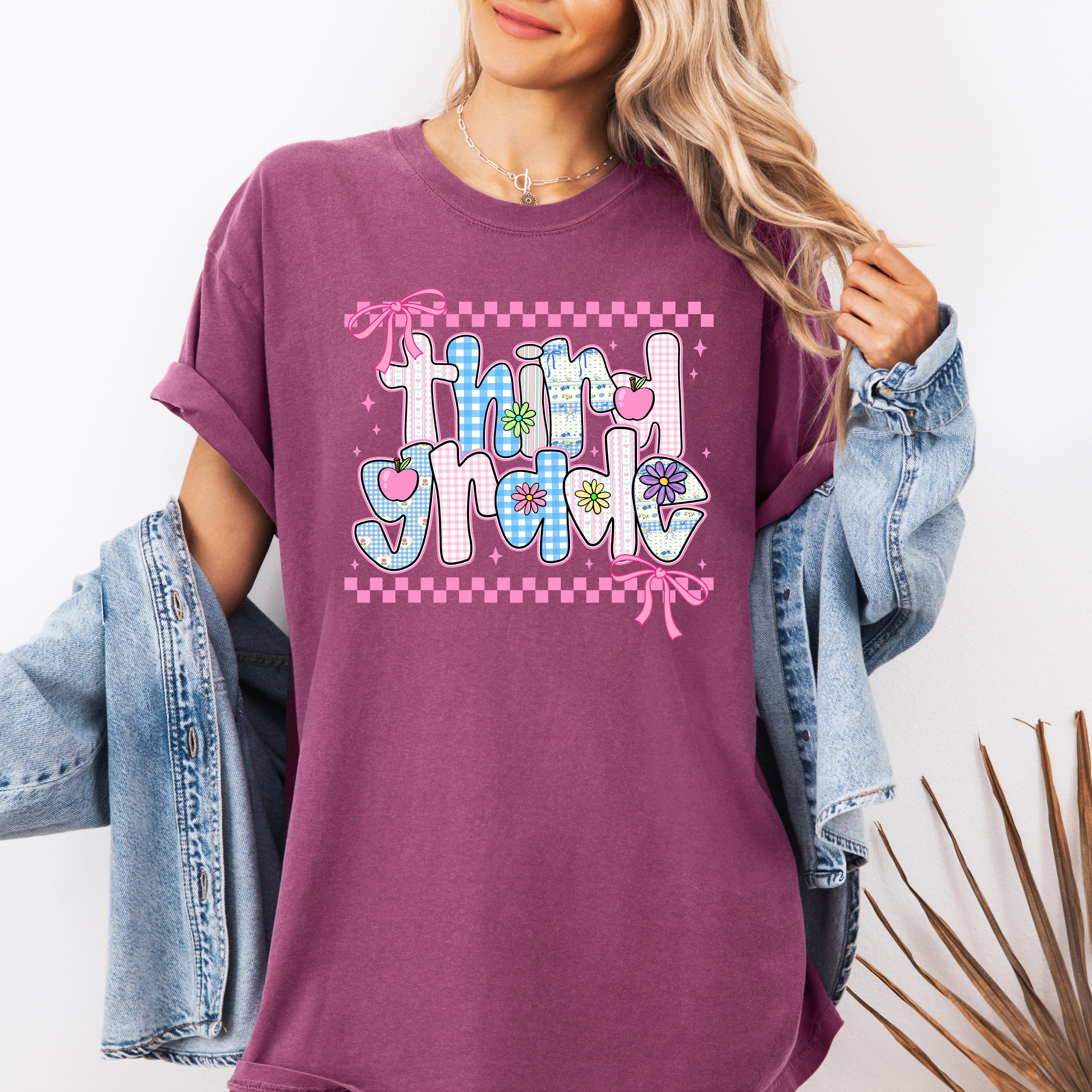 Third Grade Teacher Retro Checkered Back To School First Day Memories Comfort Colors Tee