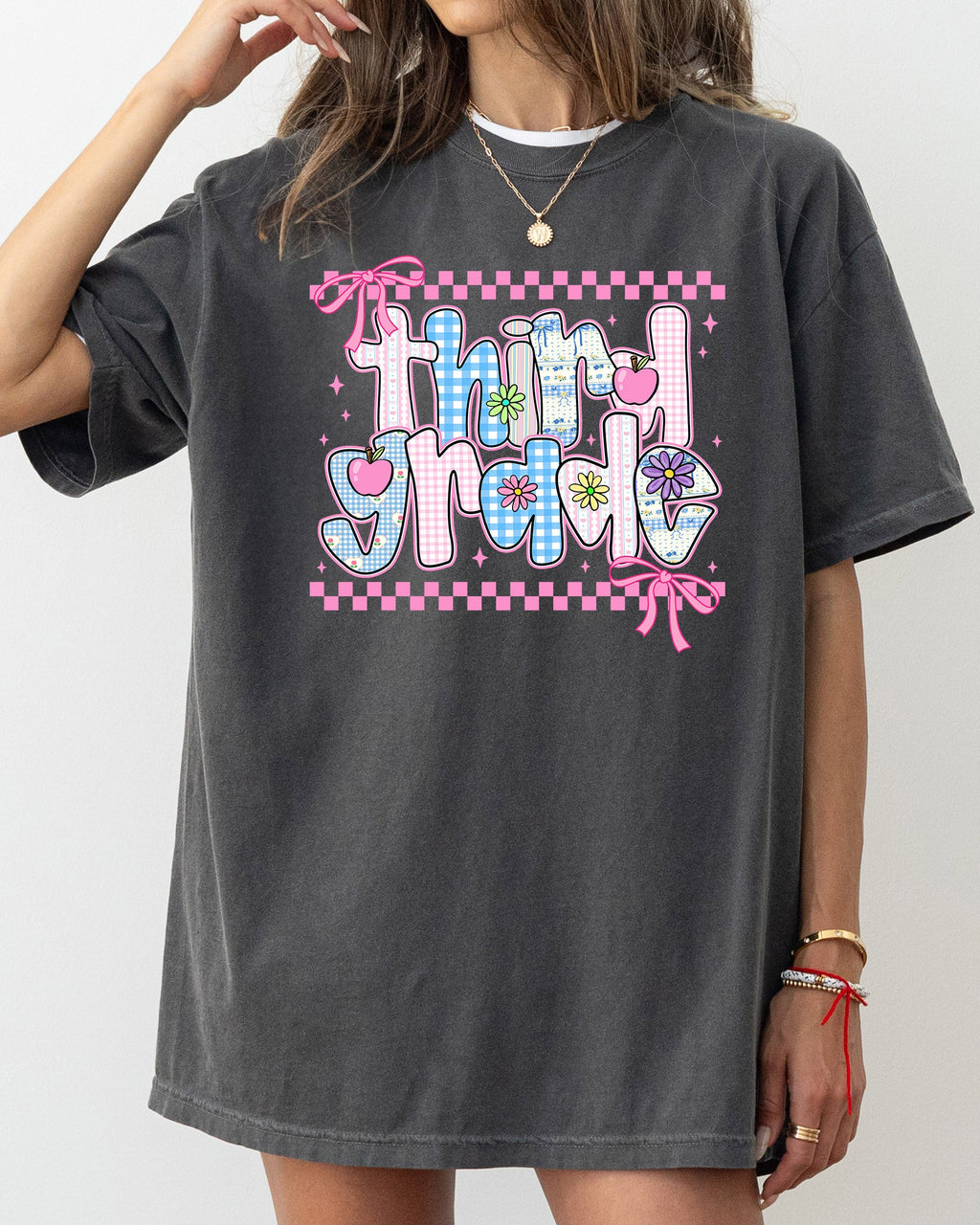 Third Grade Teacher Retro Checkered Back To School First Day Memories Comfort Colors Tee