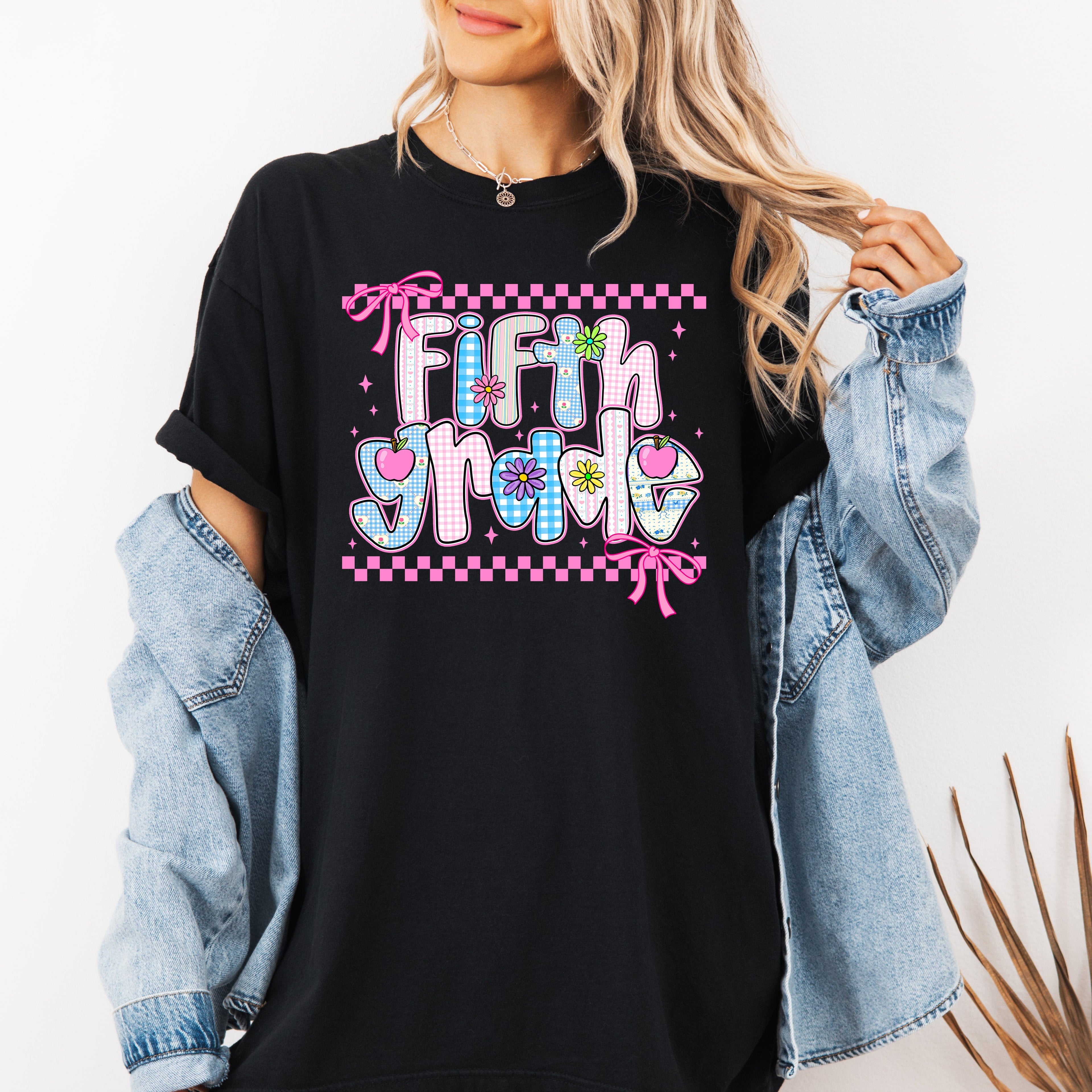 Fifth Grade Teacher Retro Checkered Back to School First Day Edition Comfort Colors Tee