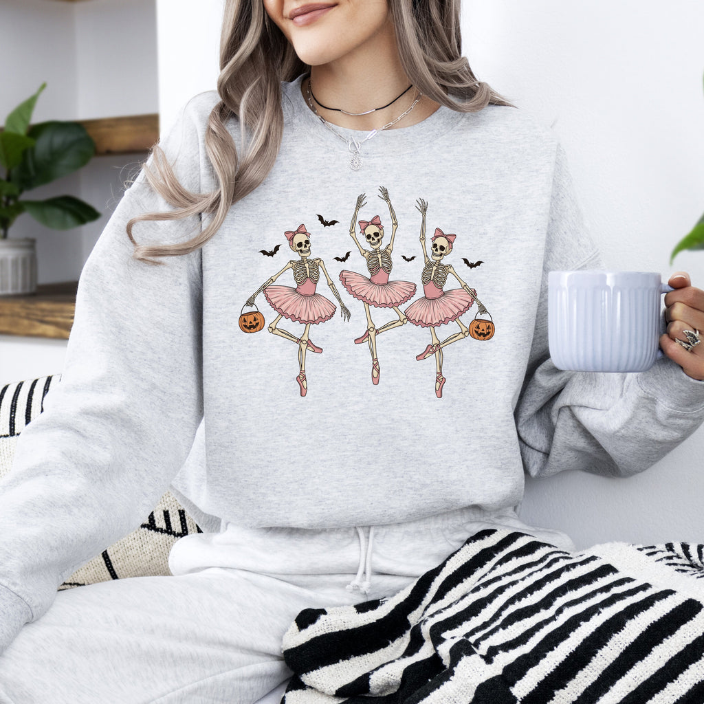 Dancing Skeleton Girls Halloween Ghost Checkered Retro Vintage Spooky Fall Graphic Sweatshirt