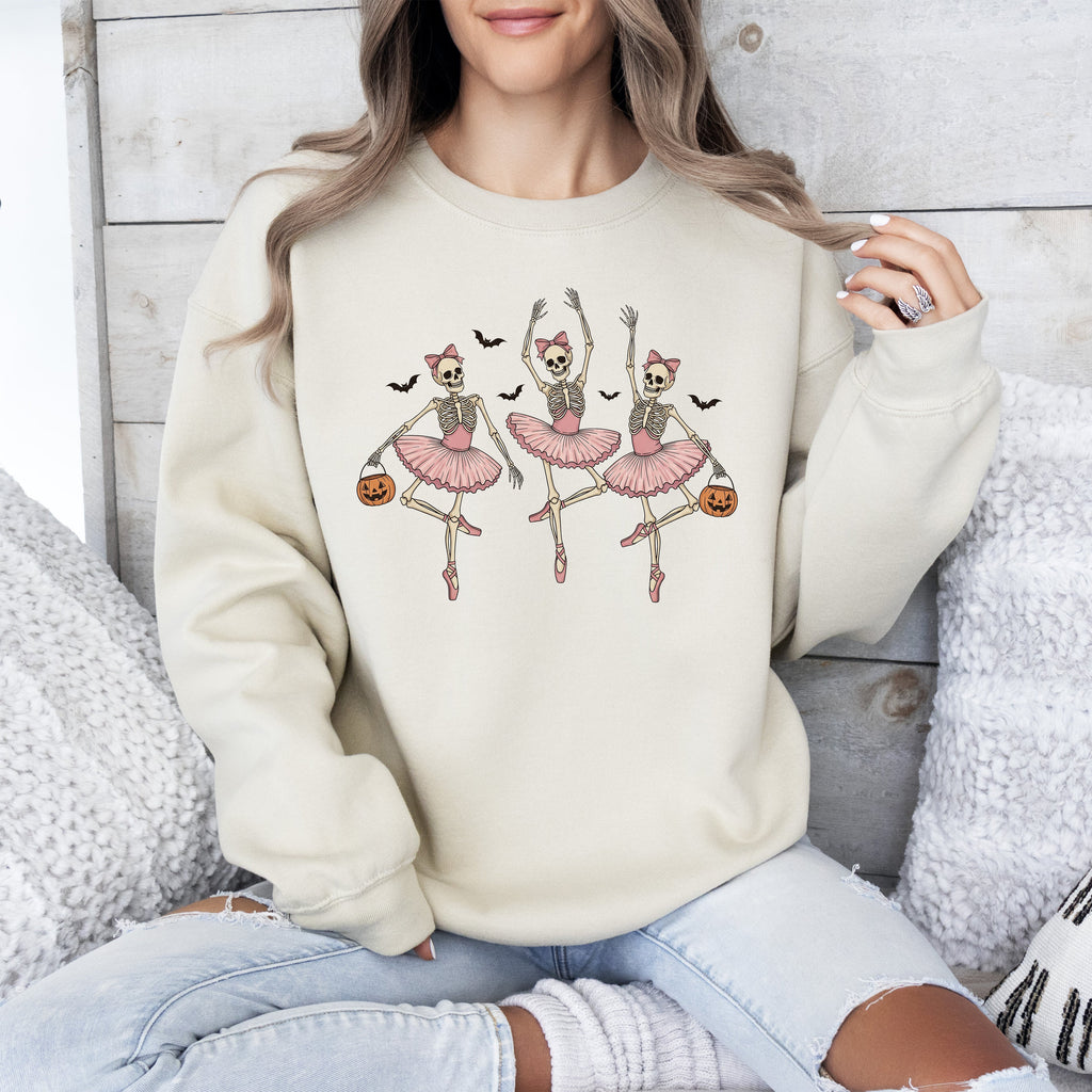 Dancing Skeleton Girls Halloween Ghost Checkered Retro Vintage Spooky Fall Graphic Sweatshirt