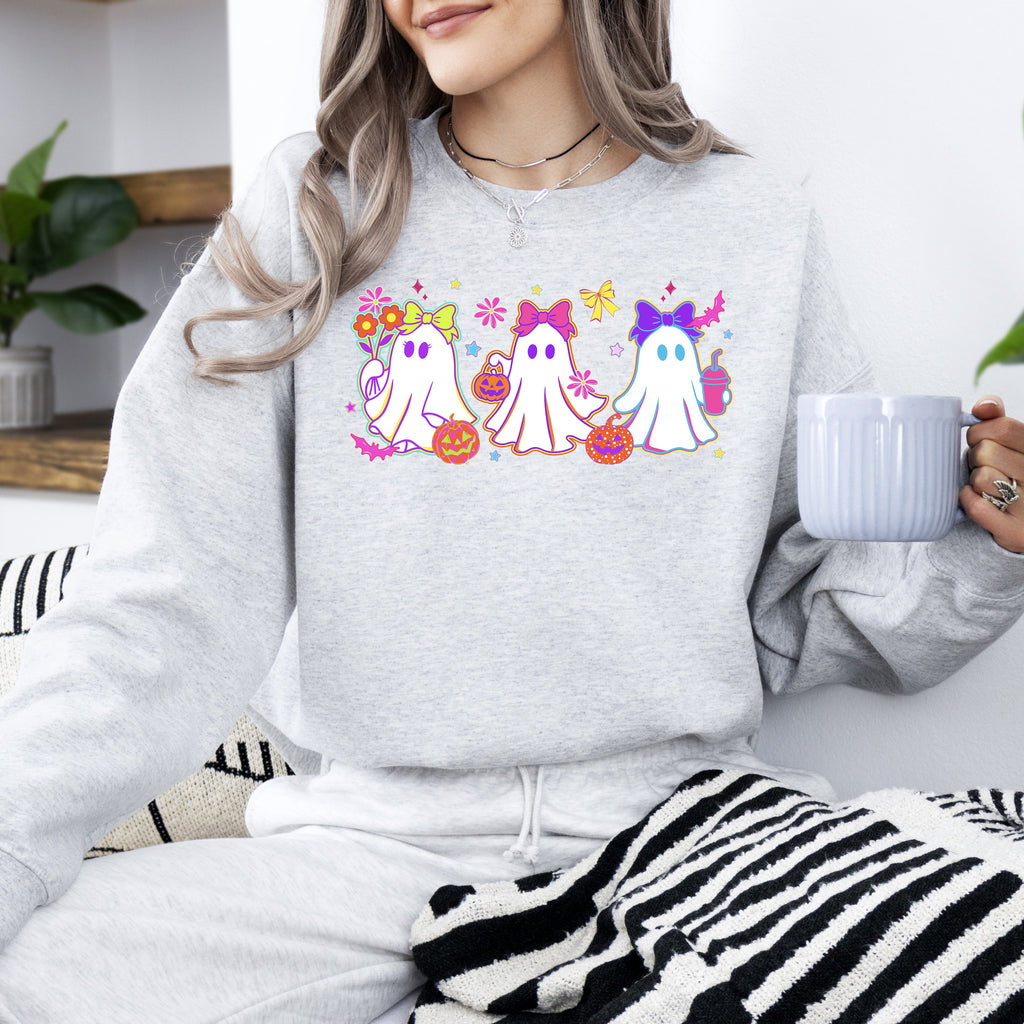 Neon Ghosts Halloween Checkered Retro Vintage Spooky Costume Fall Graphic Sweatshirt