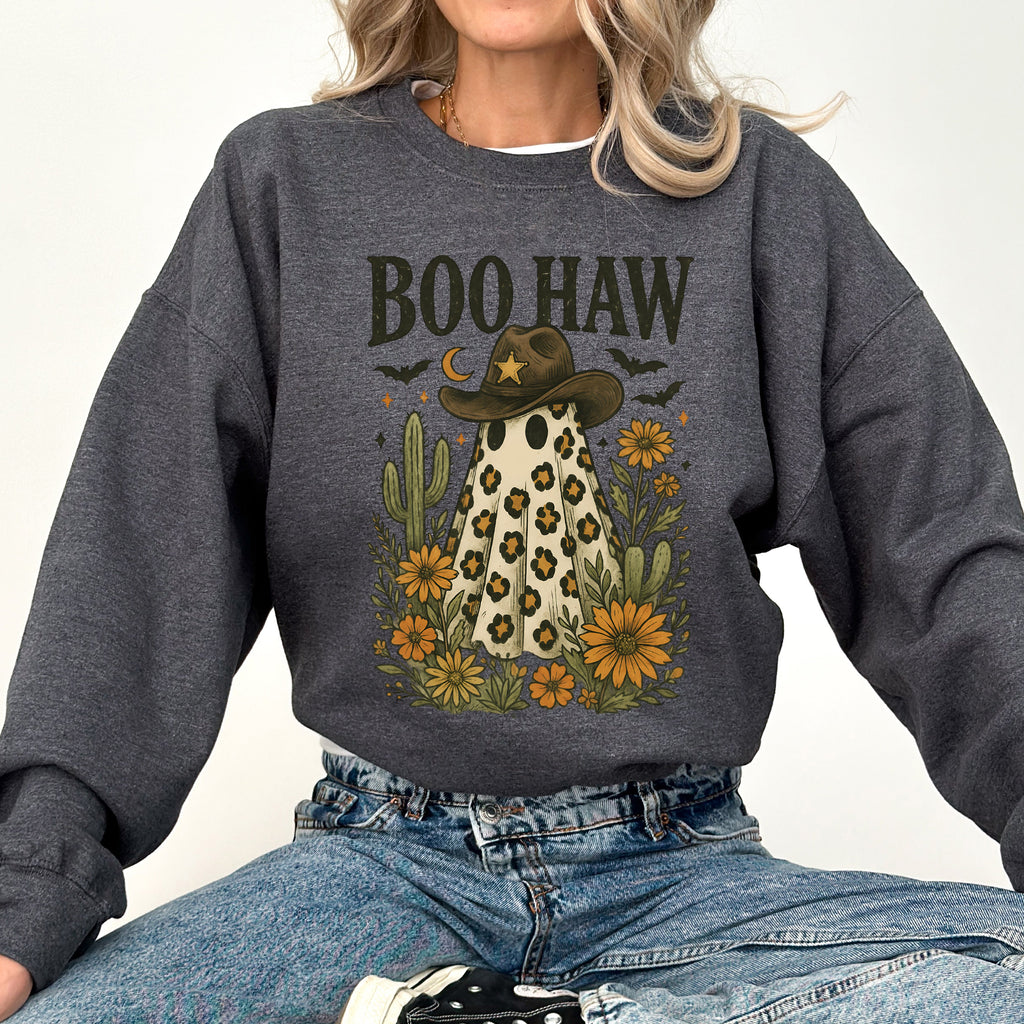 Boo Haw Cowboy Ghost Western Halloween Retro Vintage Spooky Costume Fall Graphic Sweatshirt