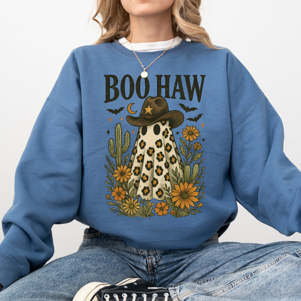 Boo Haw Cowboy Ghost Western Halloween Retro Vintage Spooky Costume Fall Graphic Sweatshirt