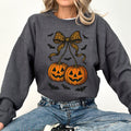 Pumpkin Coquette Bow Ghosts Halloween Retro Vintage Spooky Fall Graphic Sweatshirt