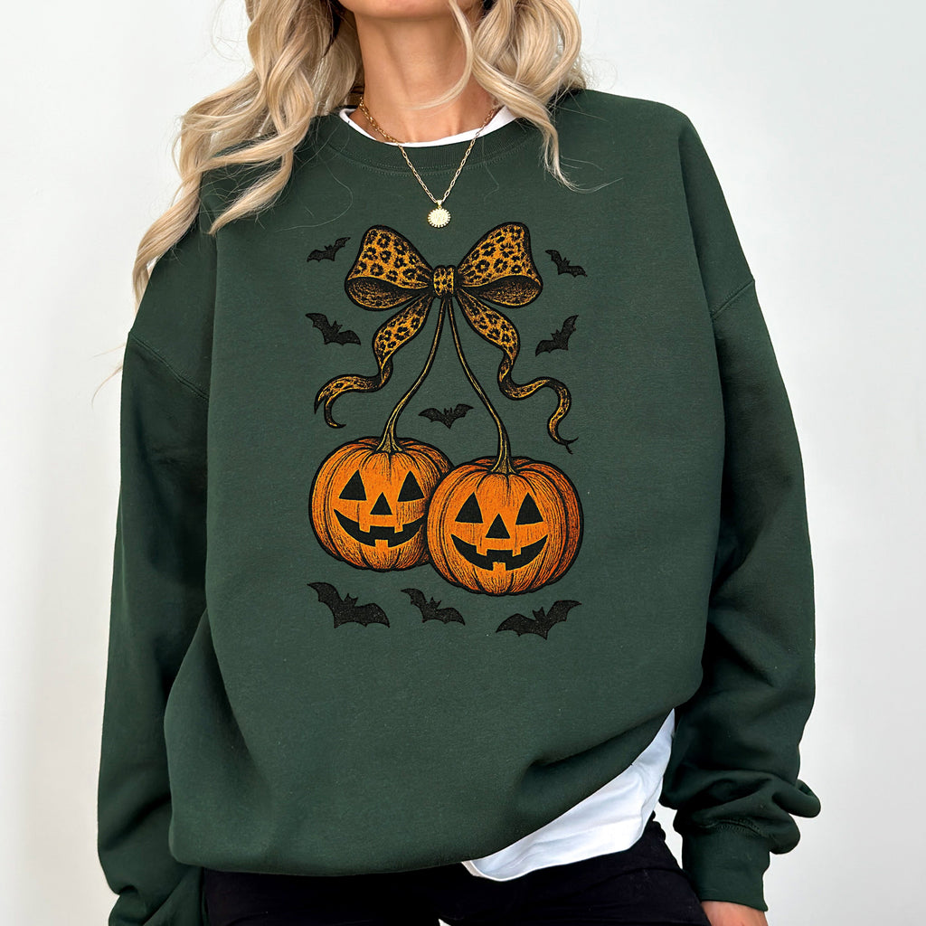 Pumpkin Coquette Bow Ghosts Halloween Retro Vintage Spooky Fall Graphic Sweatshirt