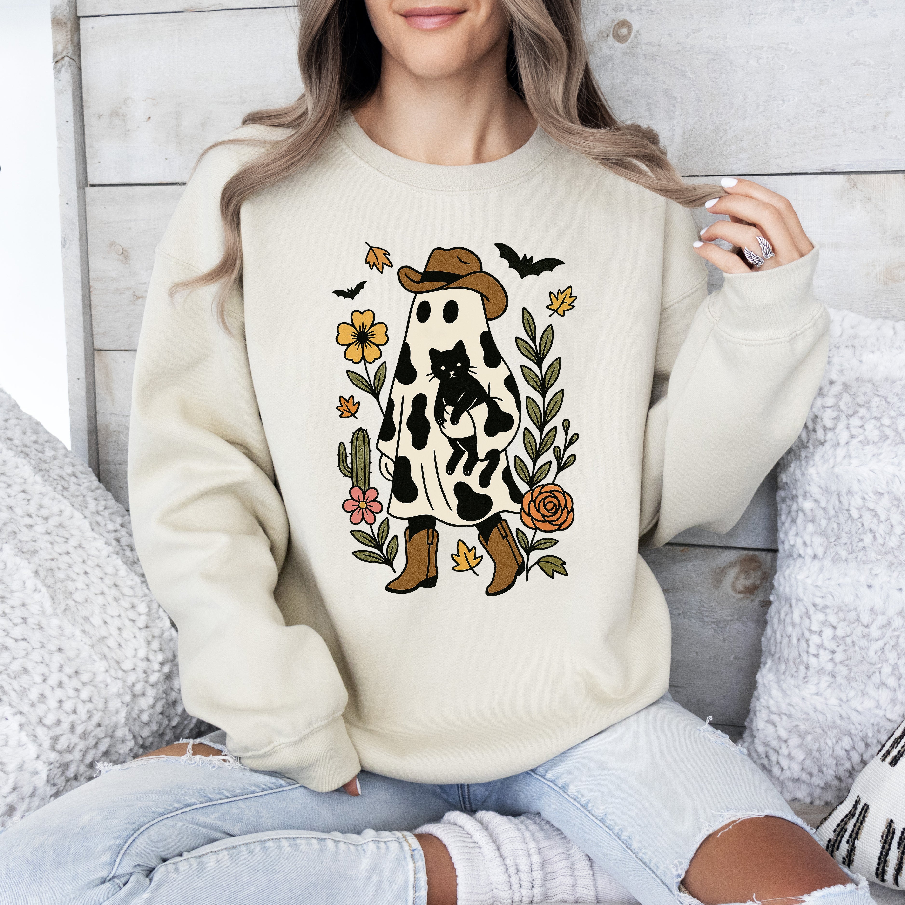Cute Cowboy Ghost Western Halloween Retro Vintage Spooky Costume Fall Graphic Sweatshirt