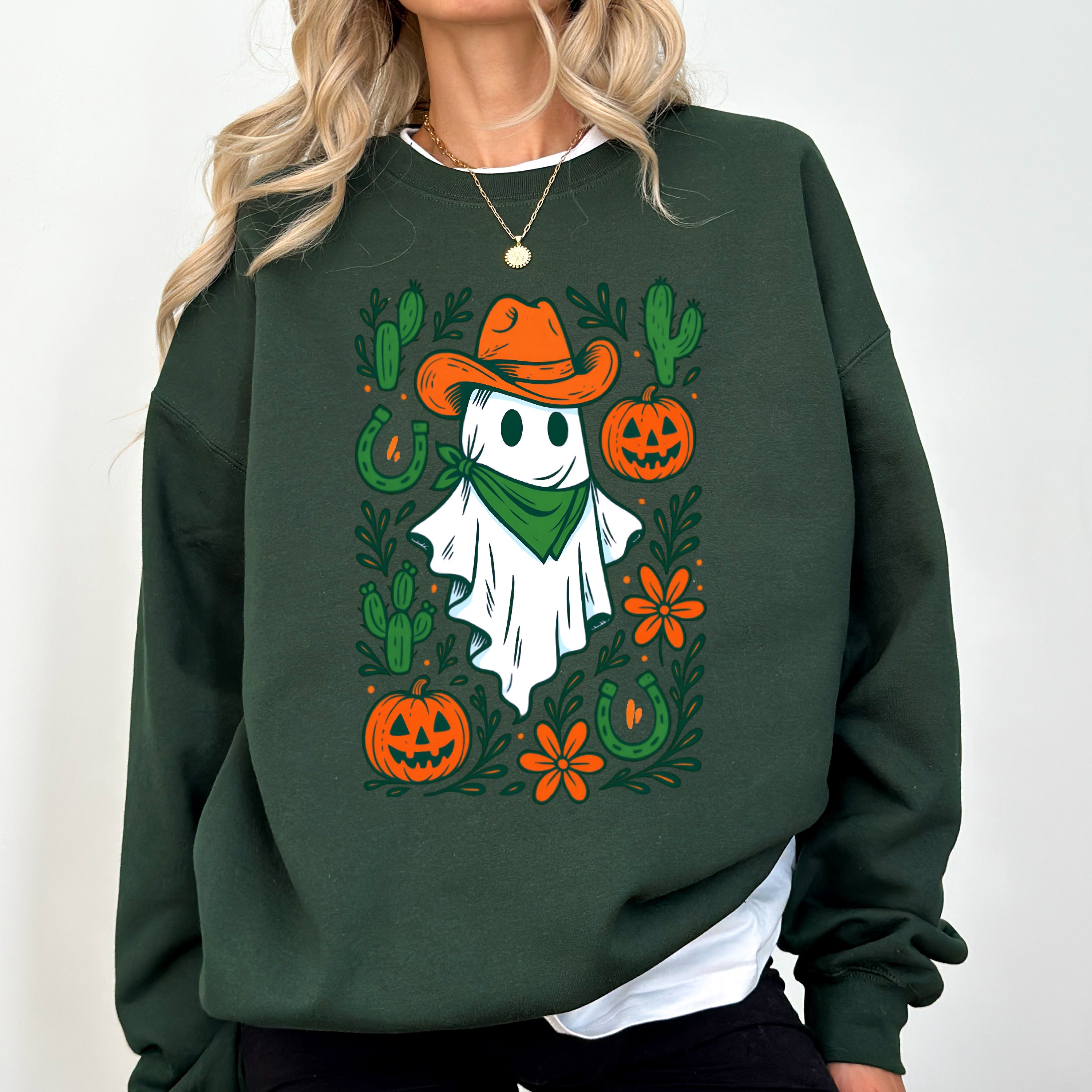 Western Ghost Cowboy Pumpkin Halloween Retro Vintage Spooky Costume Fall Graphic Sweatshirt