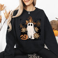 Pink Neon Ghost Witch Bow Pumpkin Floral Coquette Retro Halloween Graphic Sweatshirt