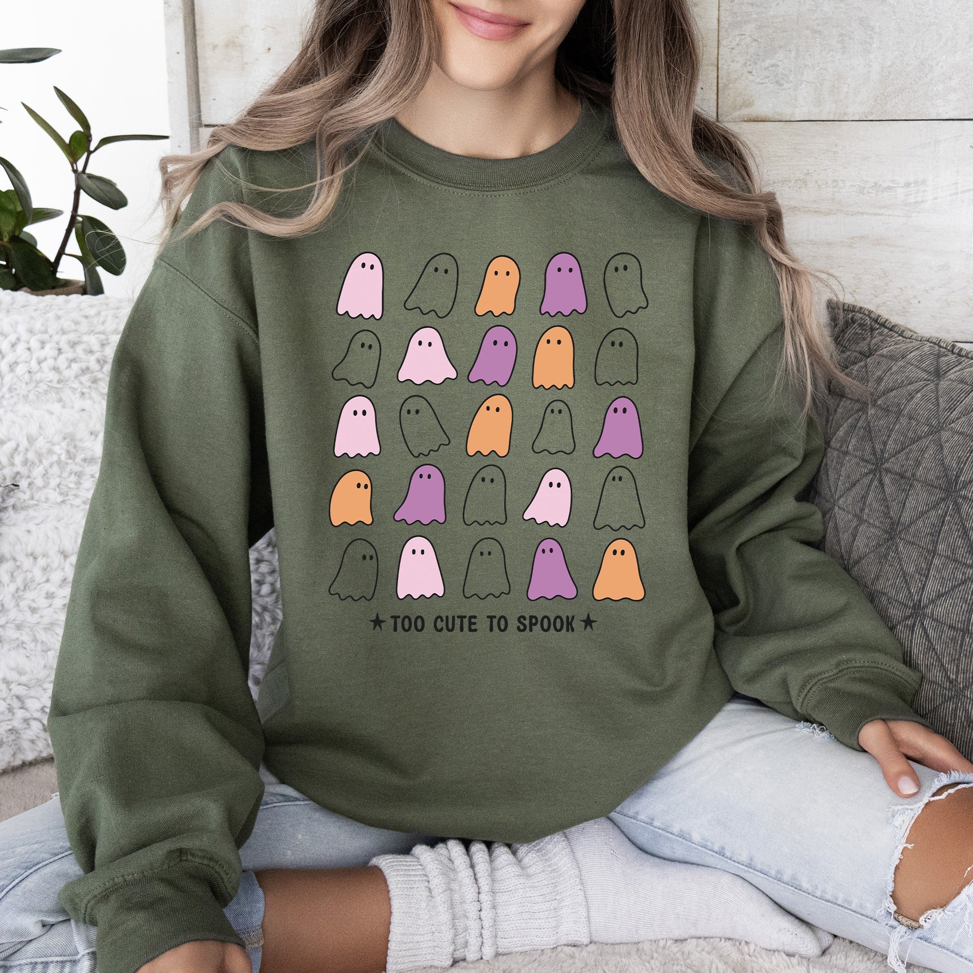 Too Cute To Spook Mini Ghosts Halloween Vintage Pumpkin Retro Spooky Fall Graphic Sweatshirt