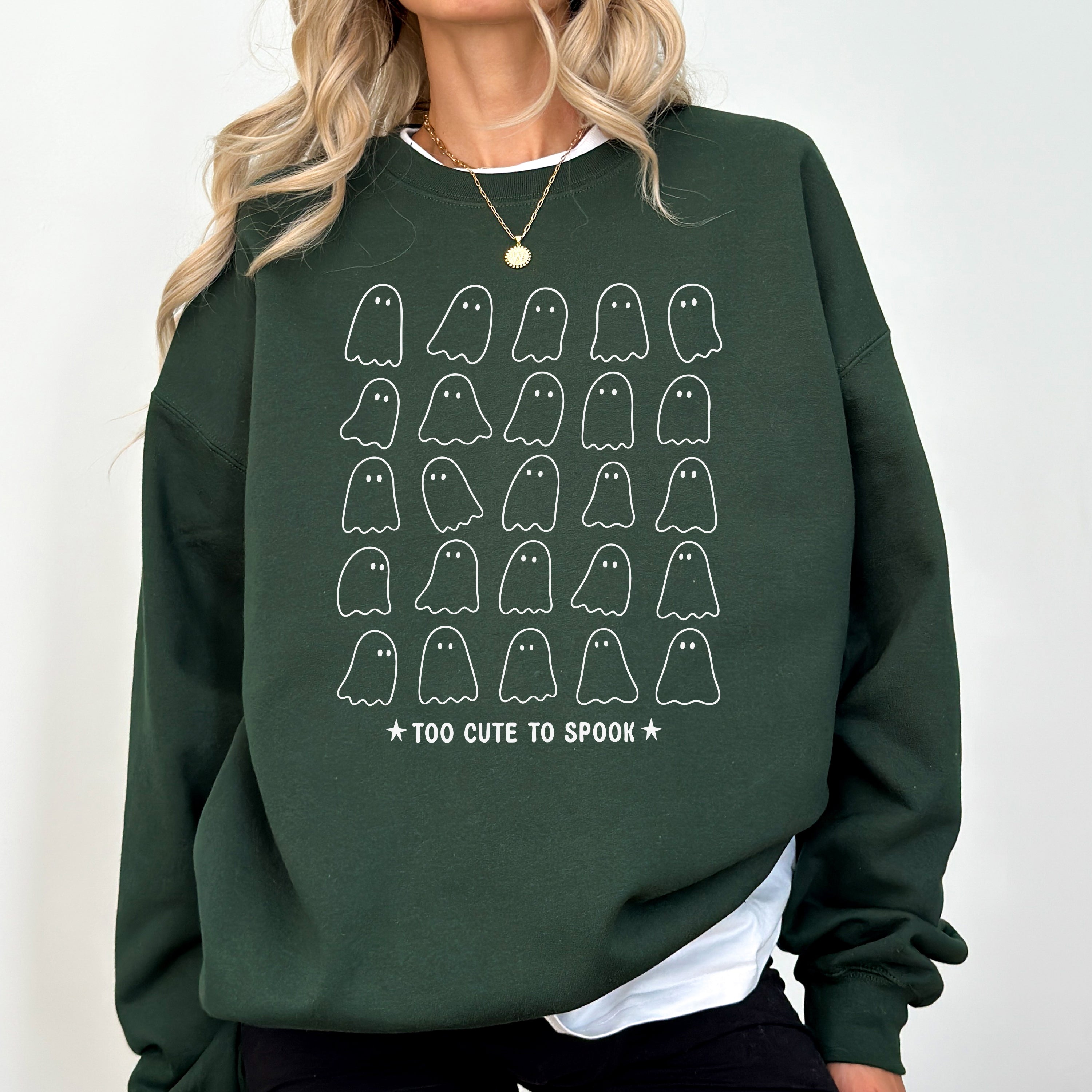 Too Cute To Spook Mini Ghosts Halloween Vintage Pumpkin Retro Spooky Fall Graphic Sweatshirt