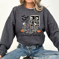 Just Waiting for Halloween Skeleton Ghost Vintage Retro Spooky Costume Fall Graphic Sweatshirt