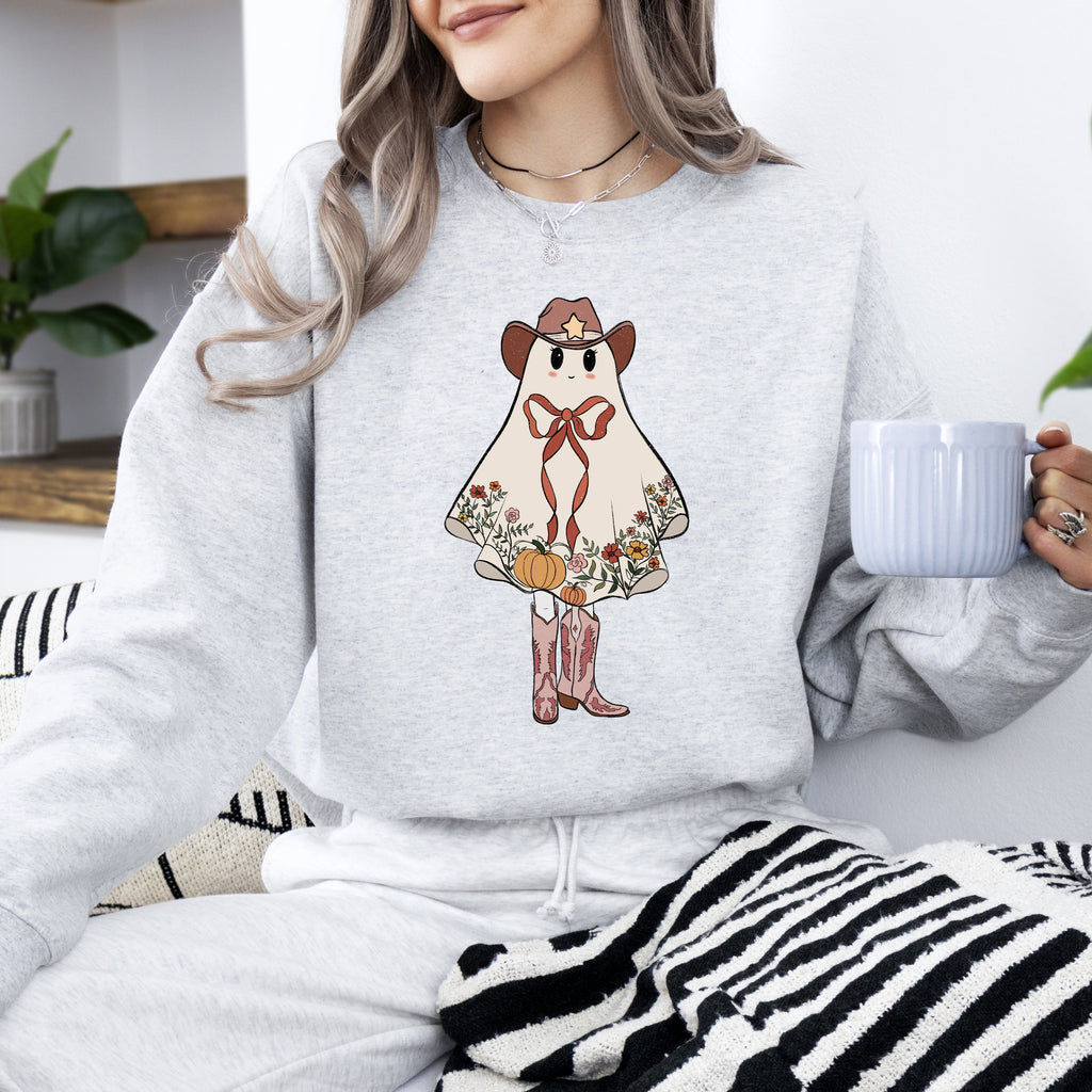 Cute Cowgirl Ghost Halloween Western Vintage Pumpkin Spooky Retro Graphic Sweatshirt