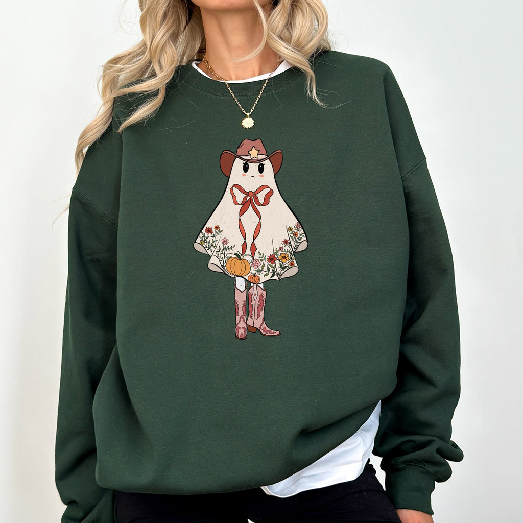 Cute Cowgirl Ghost Halloween Western Vintage Pumpkin Spooky Retro Graphic Sweatshirt