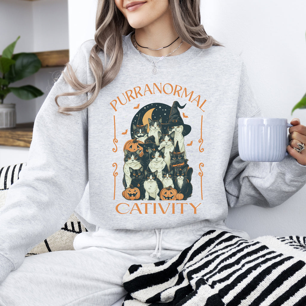 Purranormal Cativity Vintage Ghost Cowgirl Halloween Pumpkin Retro Spooky Graphic Sweatshirt