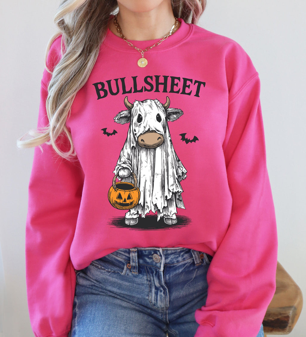Bullsheet Funny Halloween Cow Ghost Western Pumpkin Retro Spooky Graphic Sweatshirt