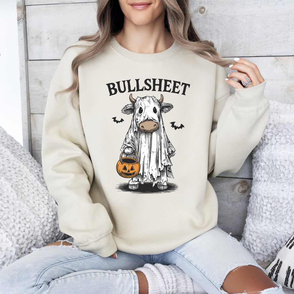 Bullsheet Funny Halloween Cow Ghost Western Pumpkin Retro Spooky Graphic Sweatshirt