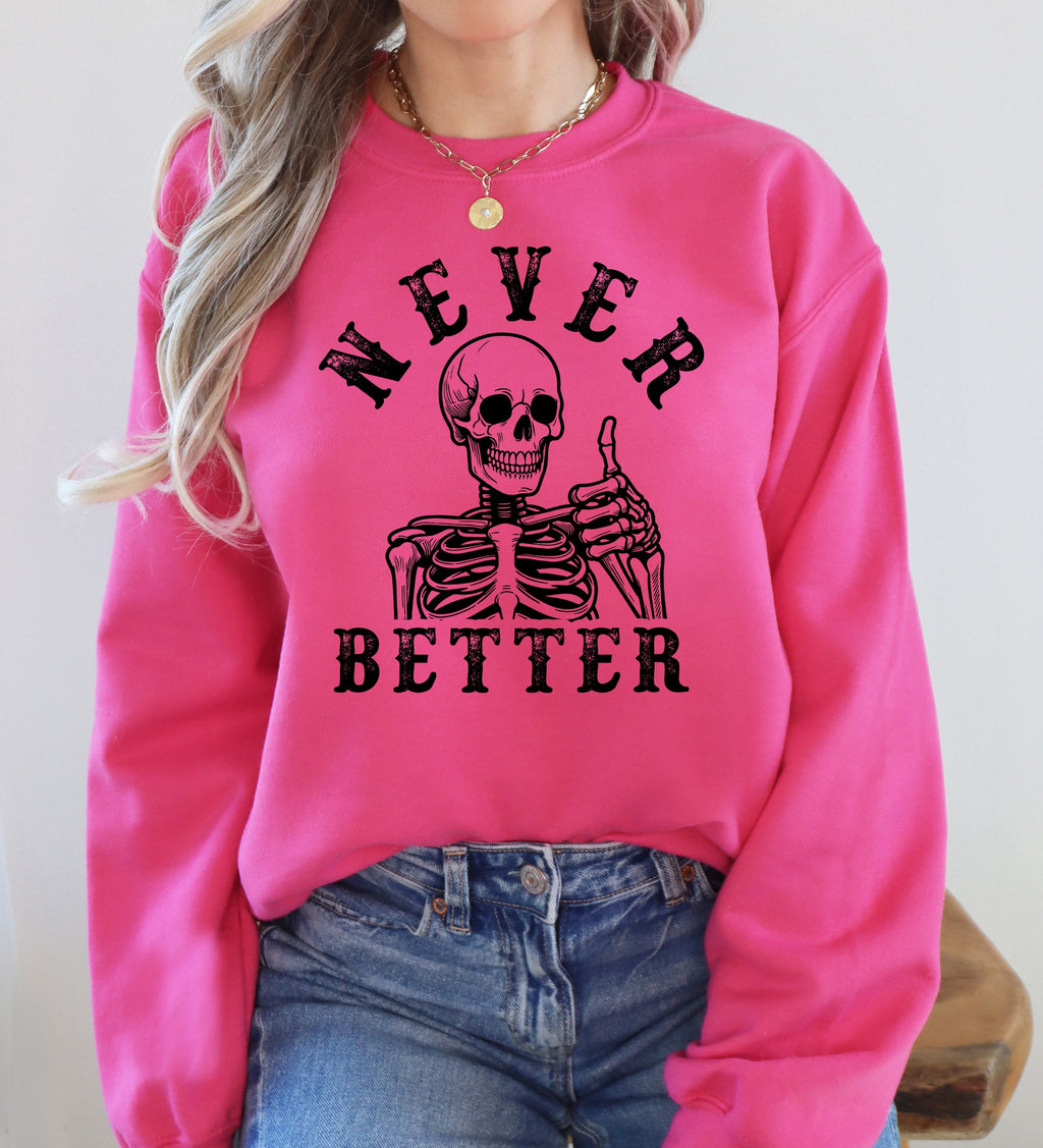 Never Better Cowboy Ghost Halloween Western Vintage Pumpkin Skeleton Retro Fall Graphic Sweatshirt