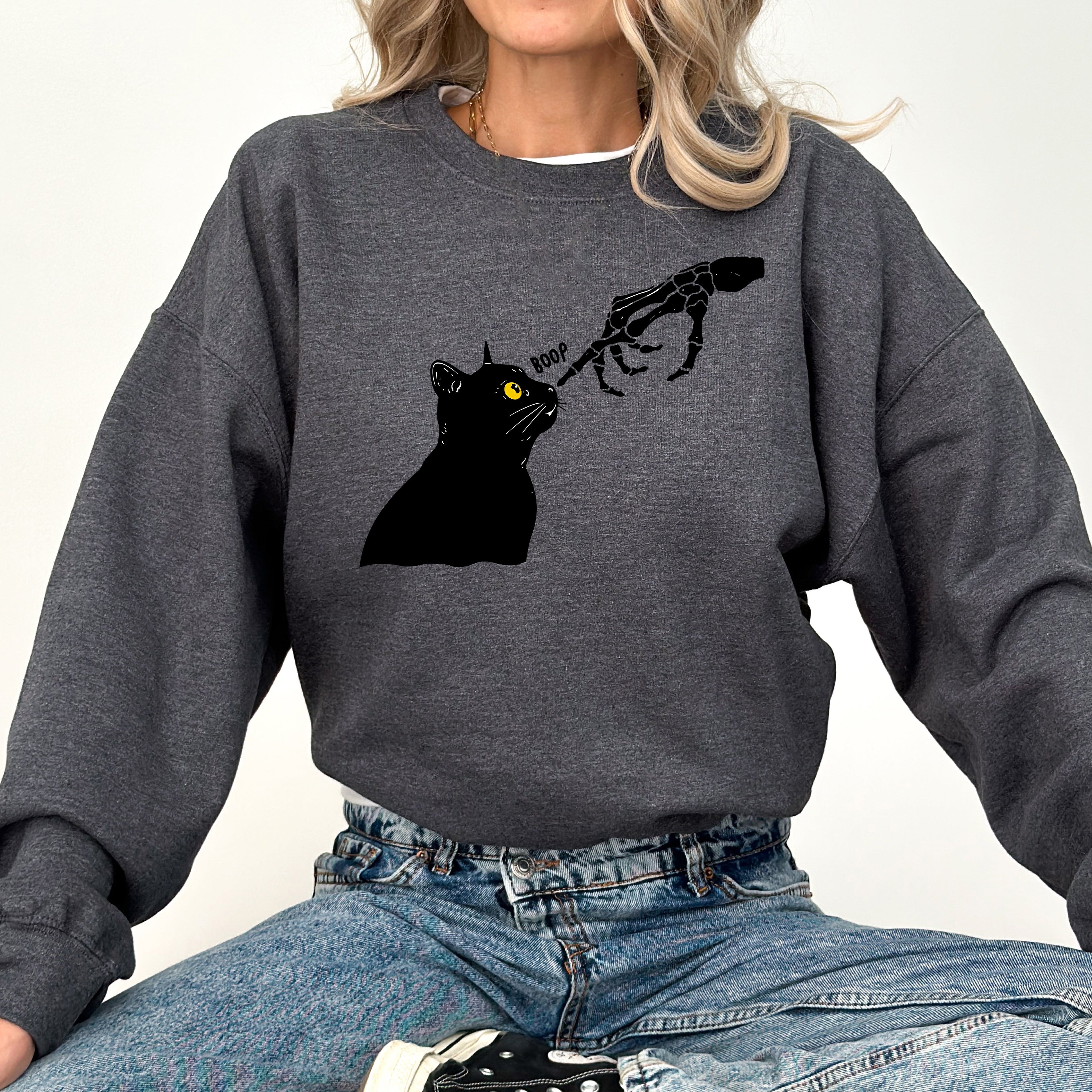 Boop Cat Skeleton Ghost Halloween Western Vintage Pumpkin Retro Spooky Graphic Sweatshirt