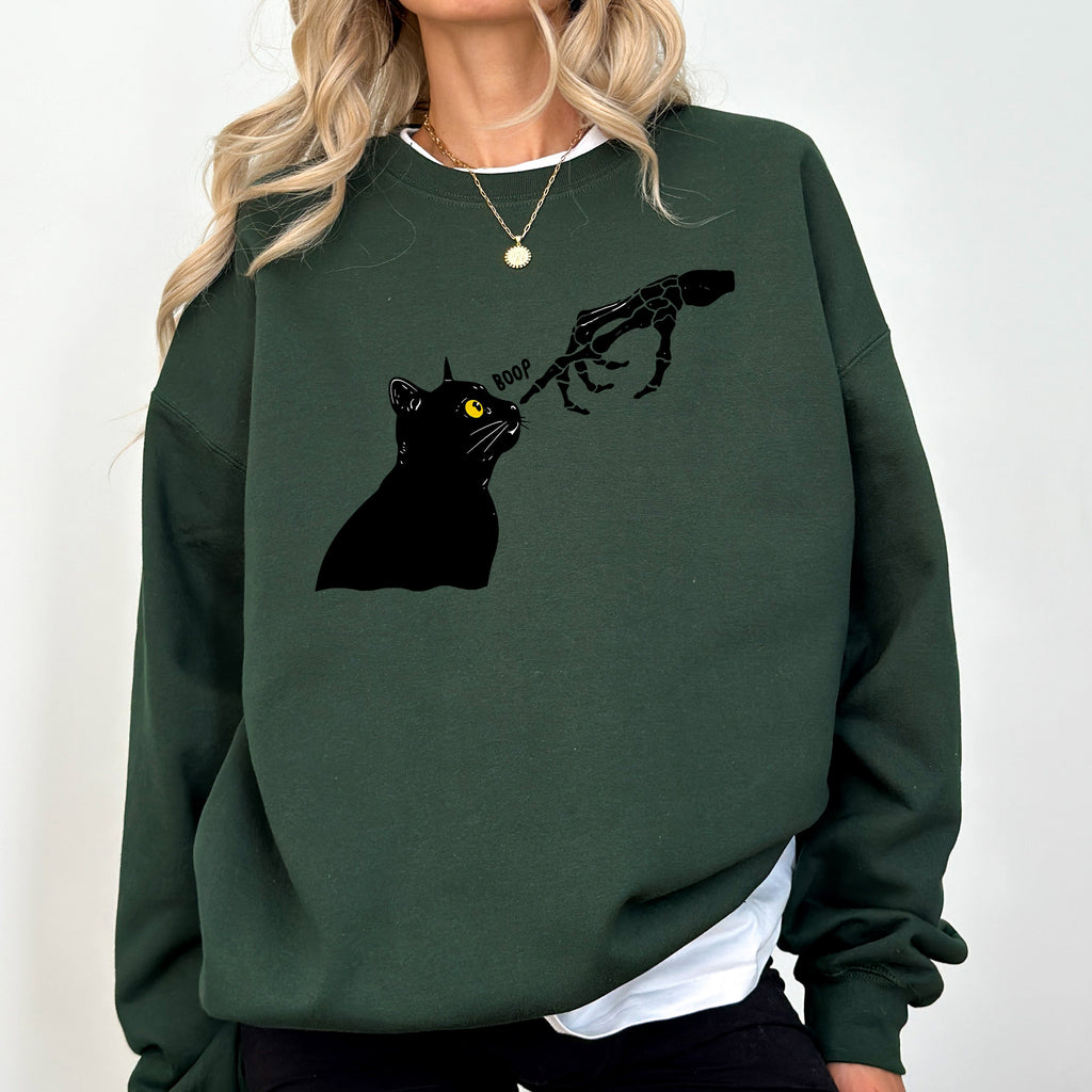 Boop Cat Skeleton Ghost Halloween Western Vintage Pumpkin Retro Spooky Graphic Sweatshirt