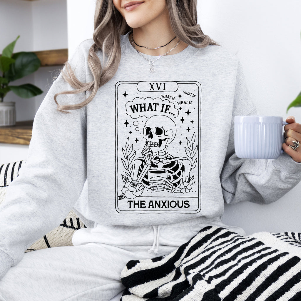 What If The Anxious Skeleton Ghost Western Vintage Pumpkin Halloween Tarot Card Graphic Sweatshirt