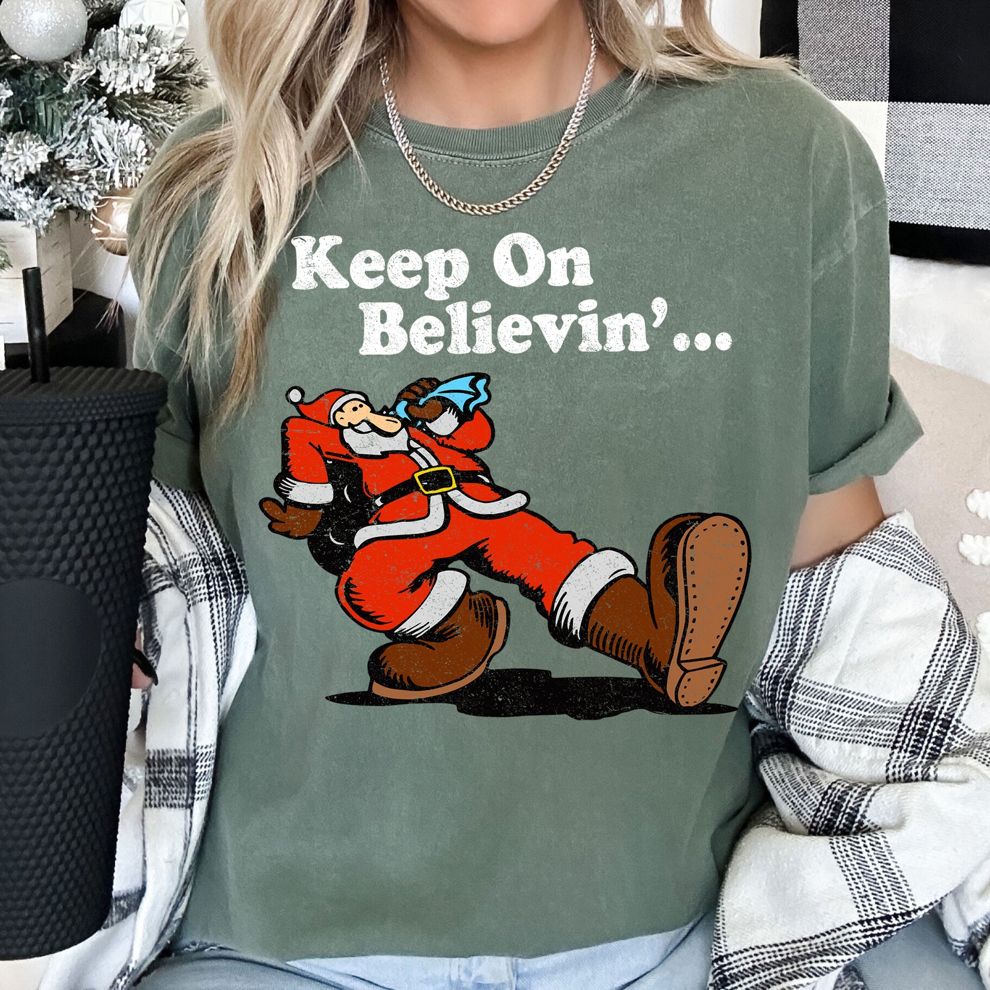 Keep On Believin' Santa Trucking Retro Christmas Holiday Classic Comfort Colors Tee